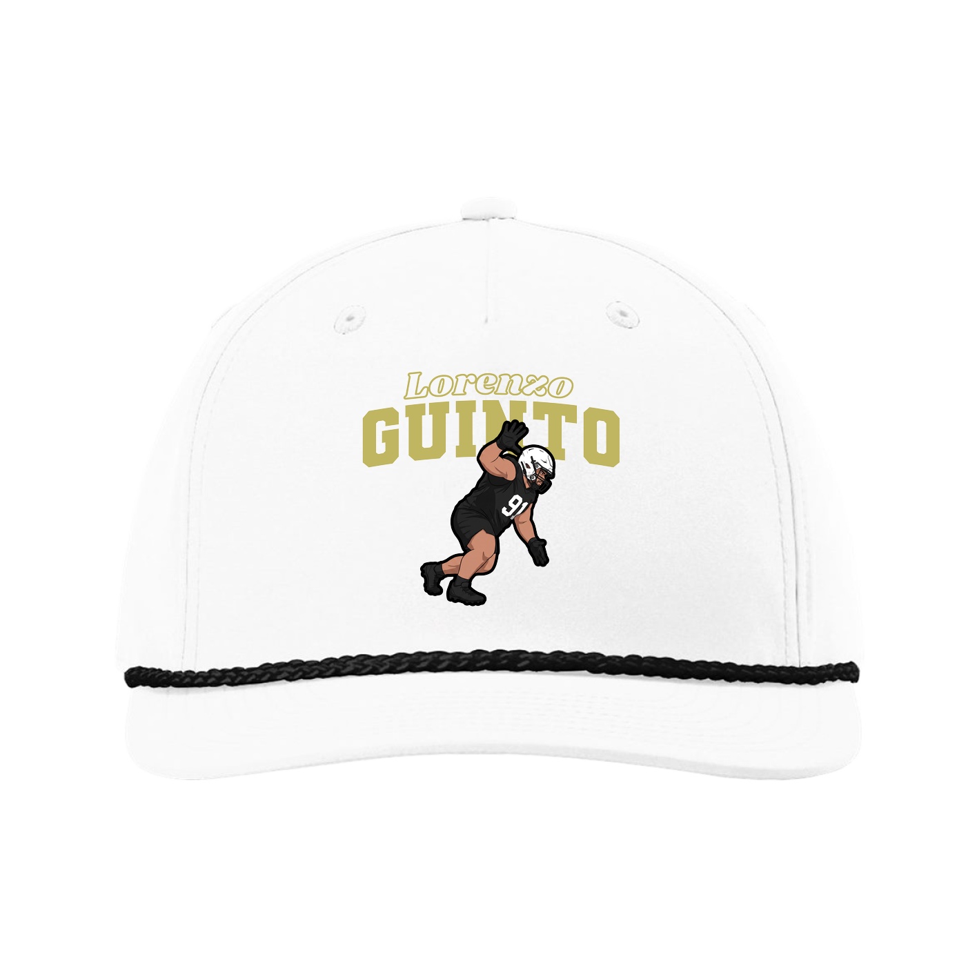 Five-Panel Classic Rope Cap — Name Arch in White