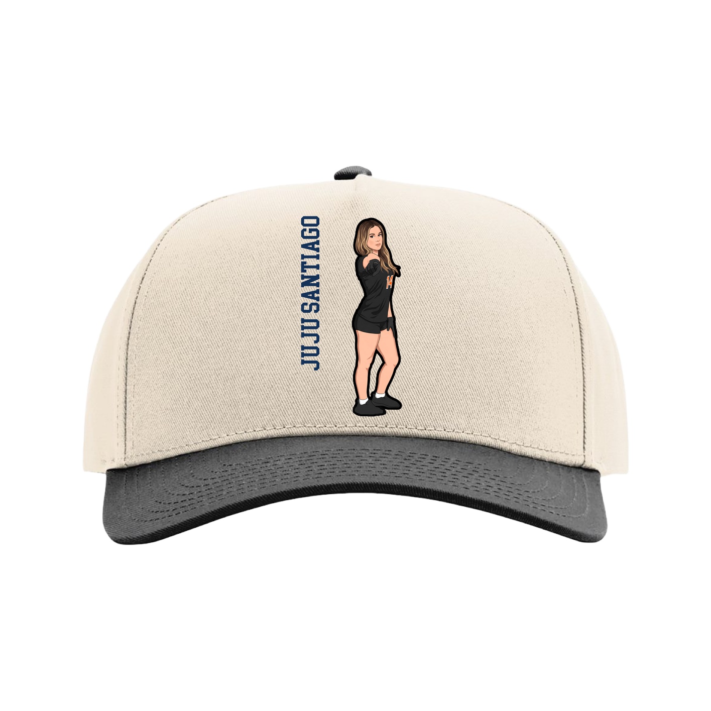 Full Fabric Five-Panel Champ Cap — Name Vertical in Cream/Black