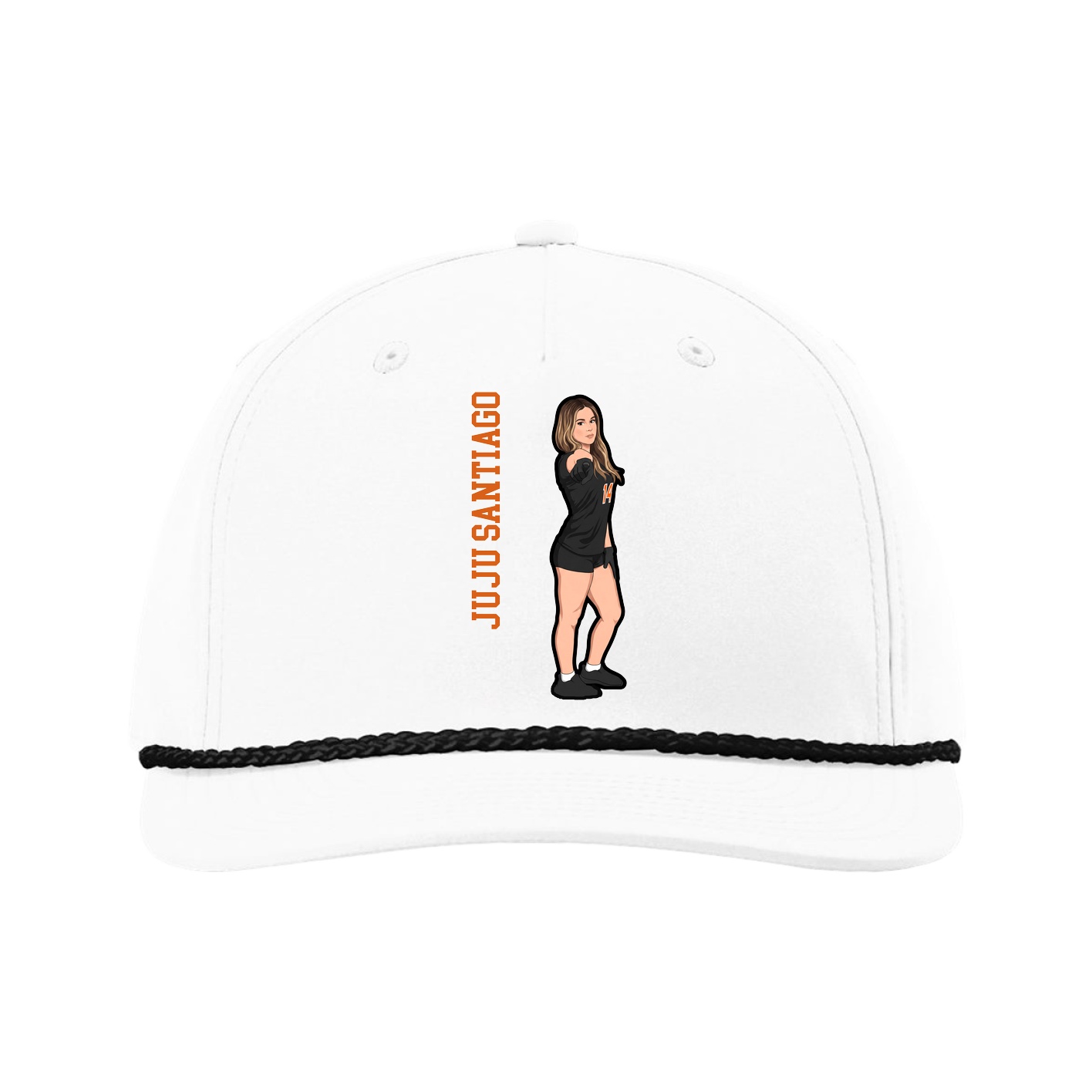 Five-Panel Classic Rope Cap — Name Vertical in White