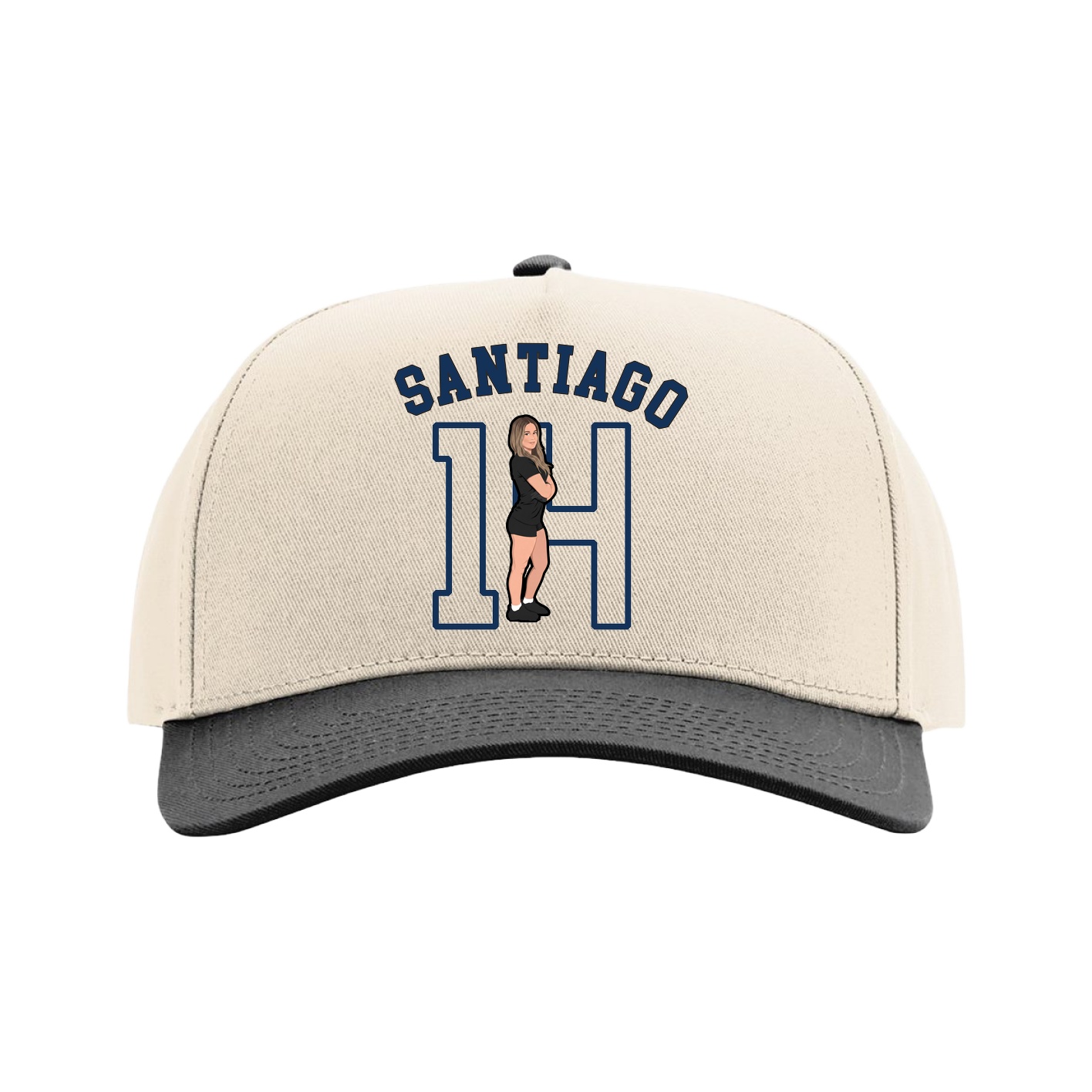 Full Fabric Five-Panel Champ Cap — Shirsey Arch in Cream/Black