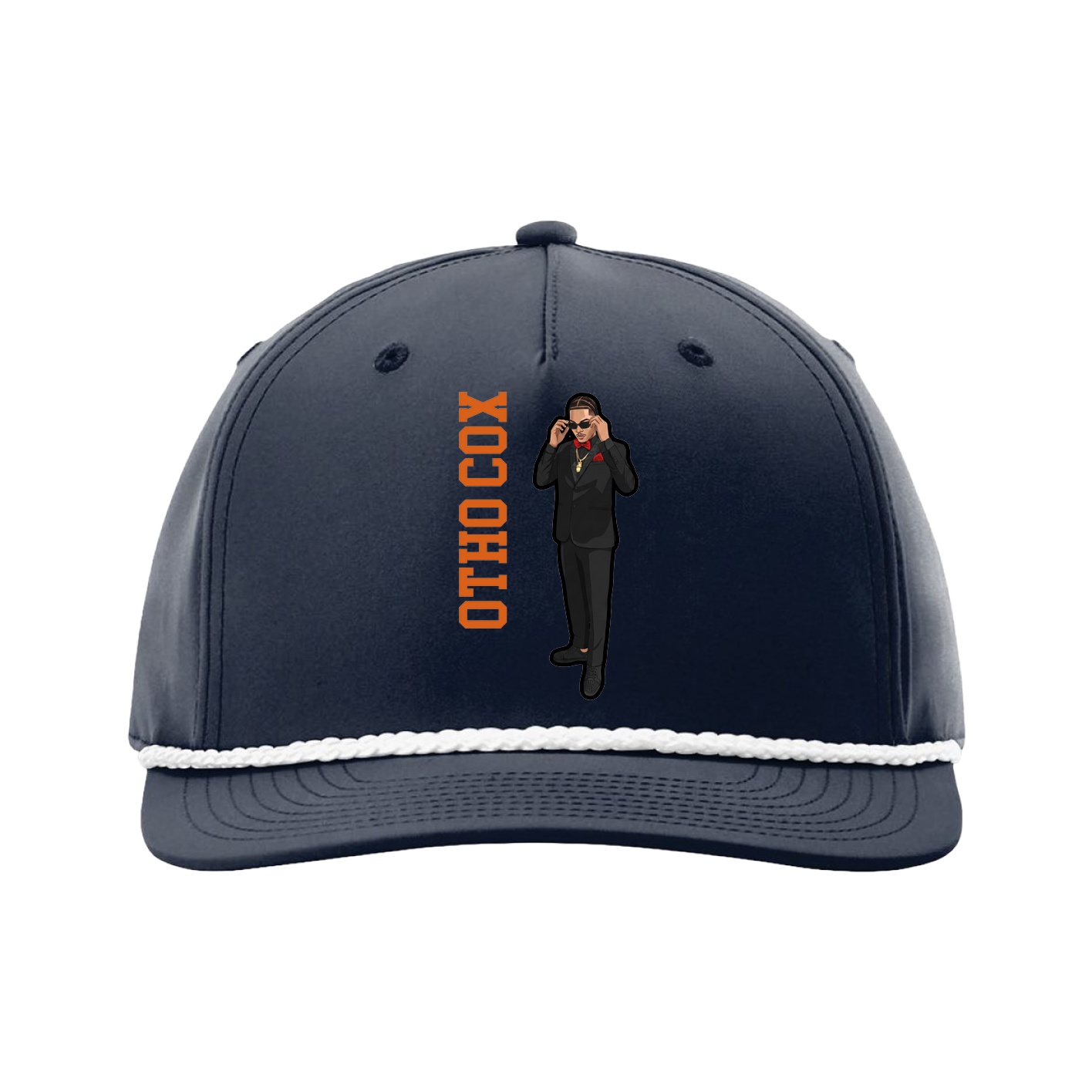 Five-Panel Classic Rope Cap — Name Vertical in Navy