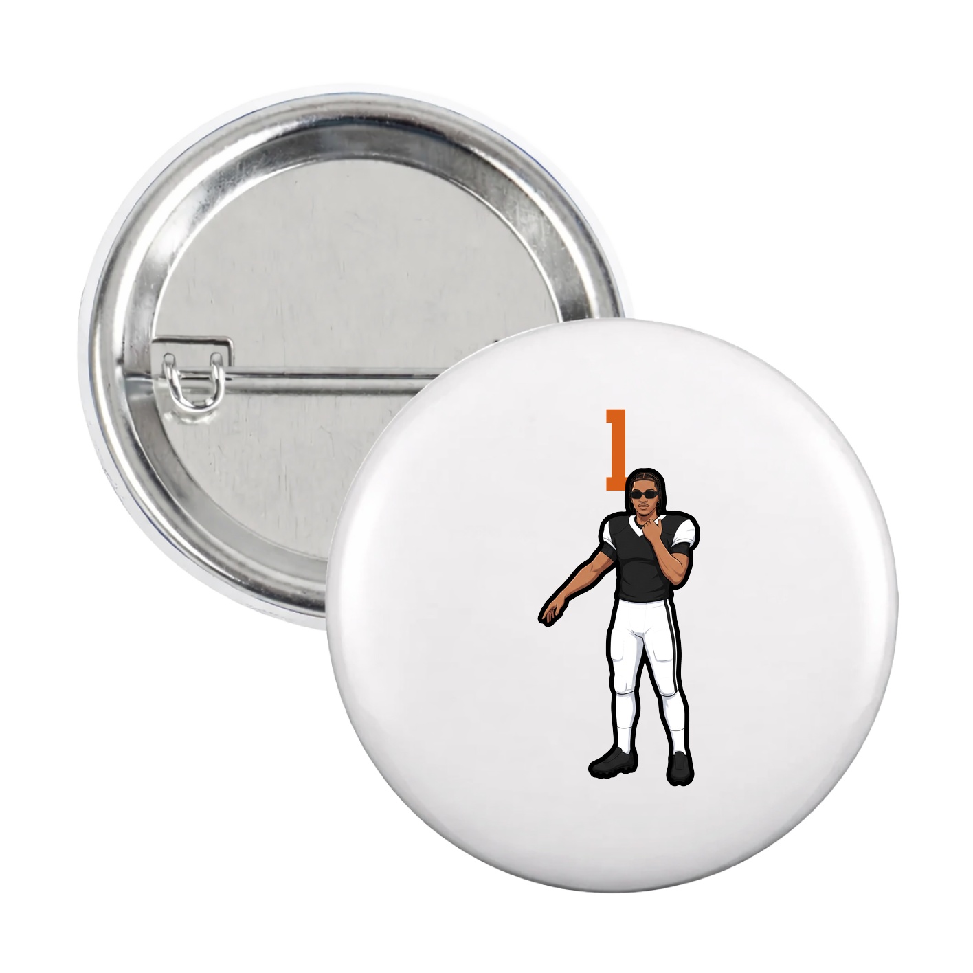Game Day Button — Number Top in White