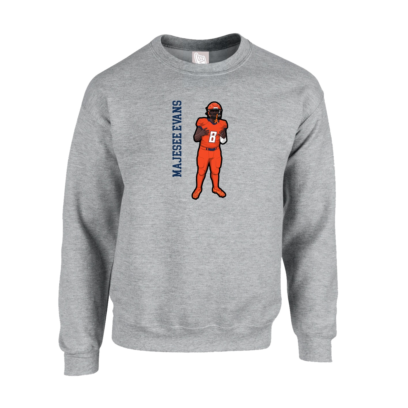Fleece Crew — Name Vertical in Grey