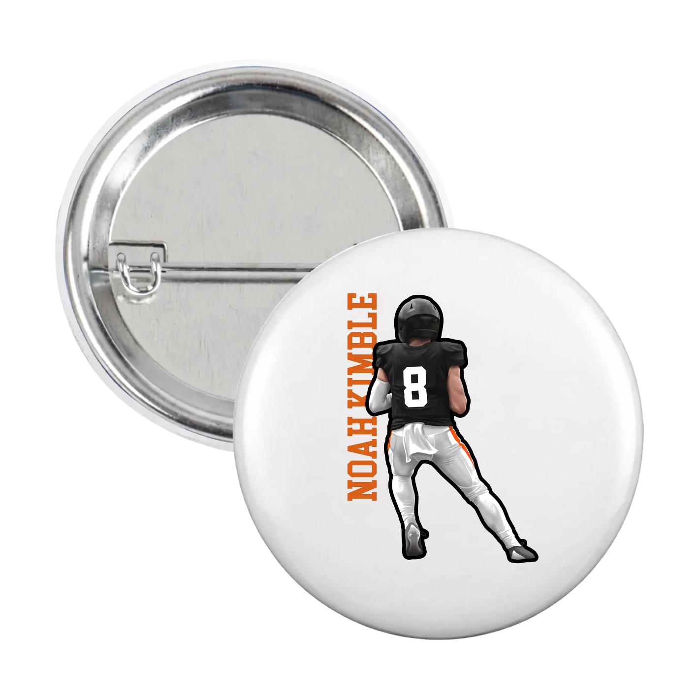 Game Day Button — Name Vertical in White