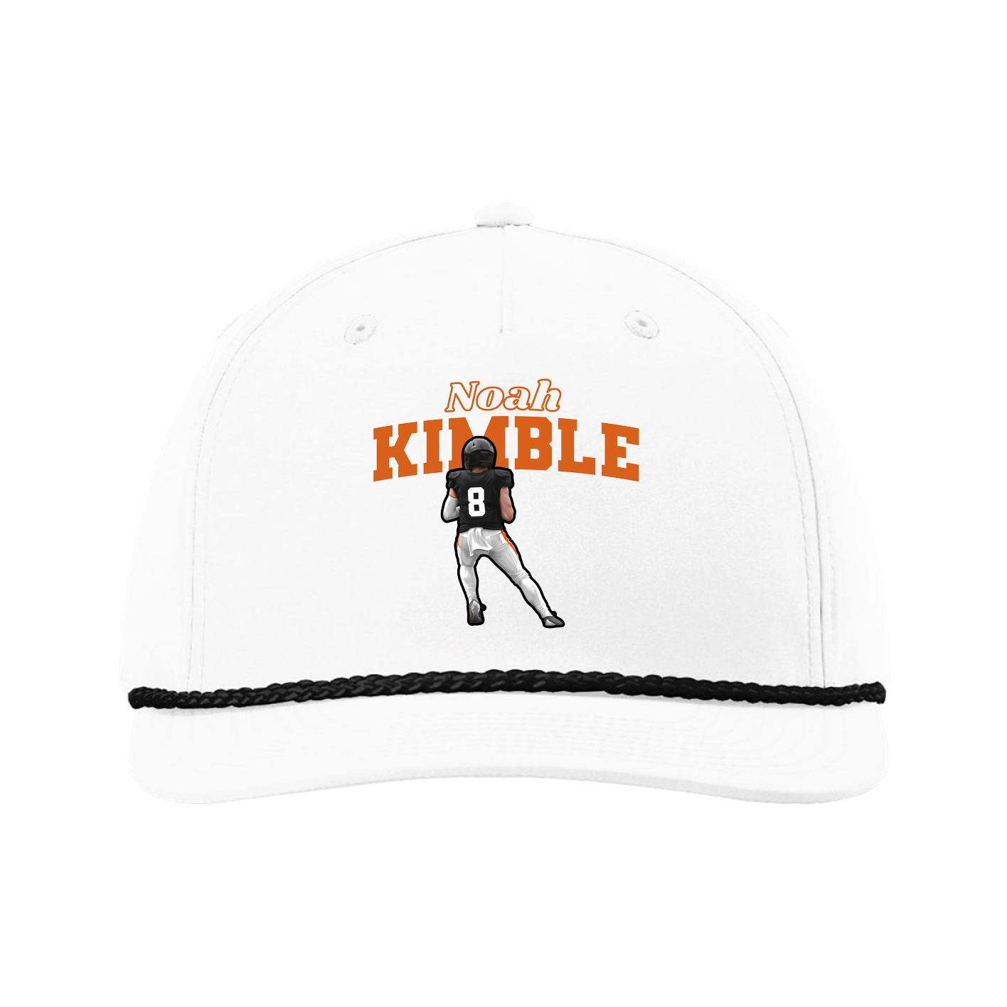 Five-Panel Classic Rope Cap — Name Arch in White