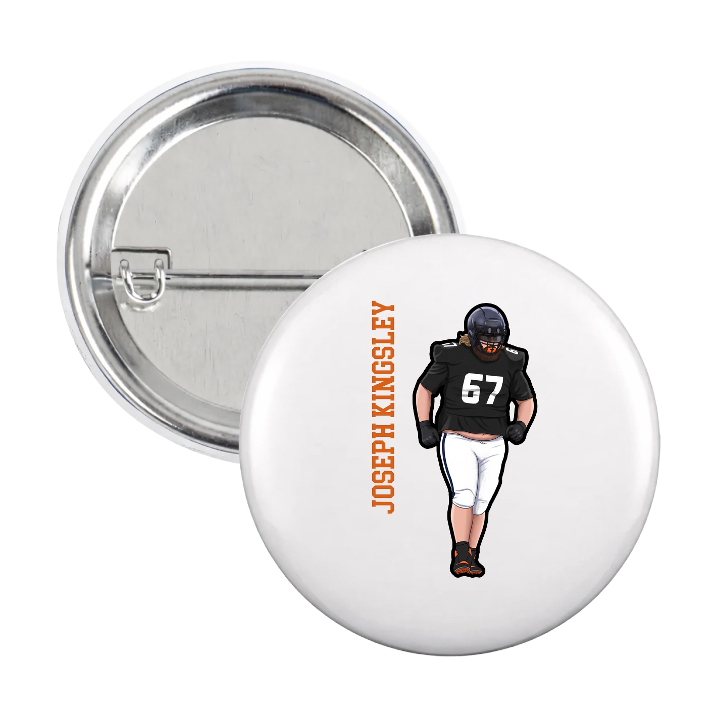 Game Day Button — Name Vertical in White
