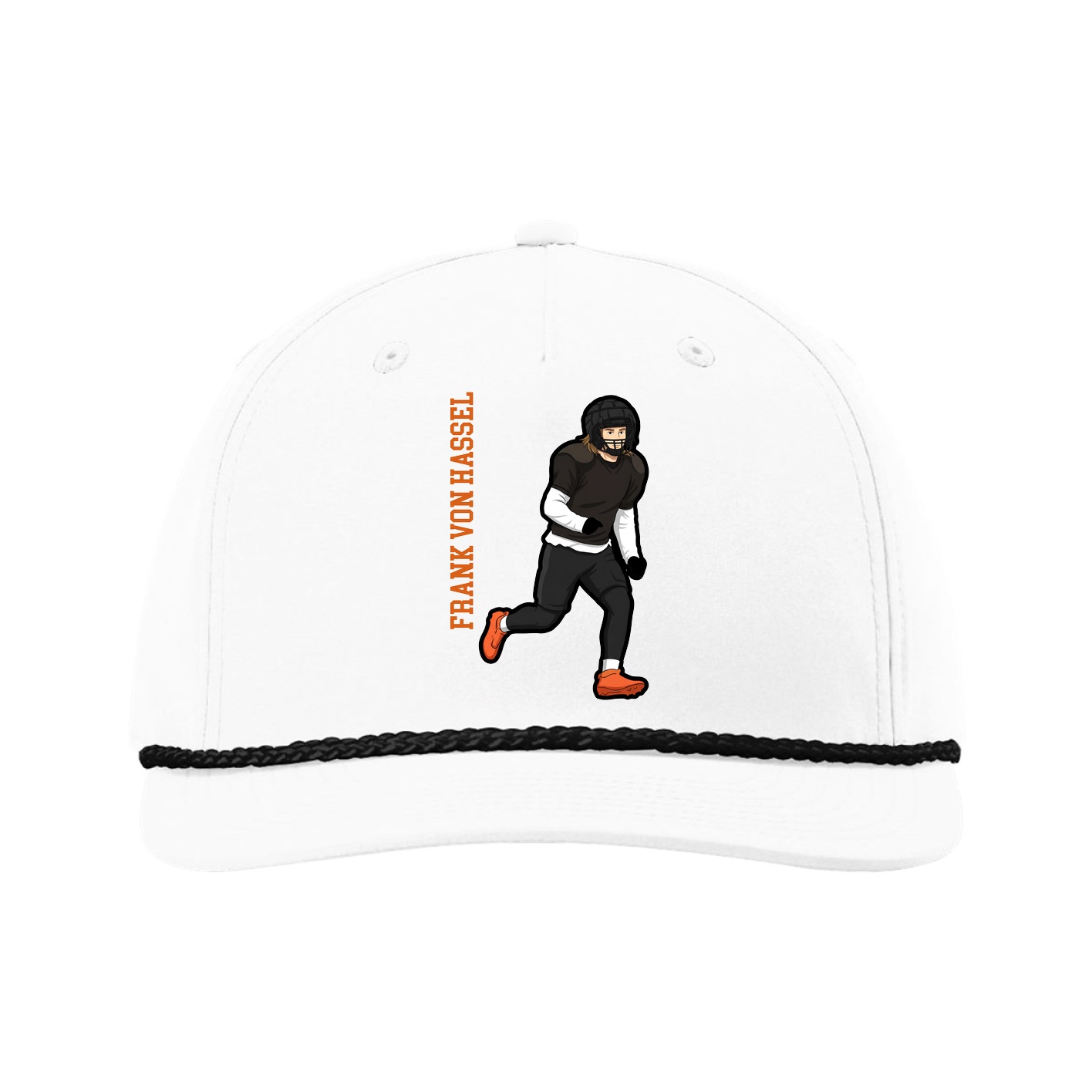 Five-Panel Classic Rope Cap — Name Vertical in White