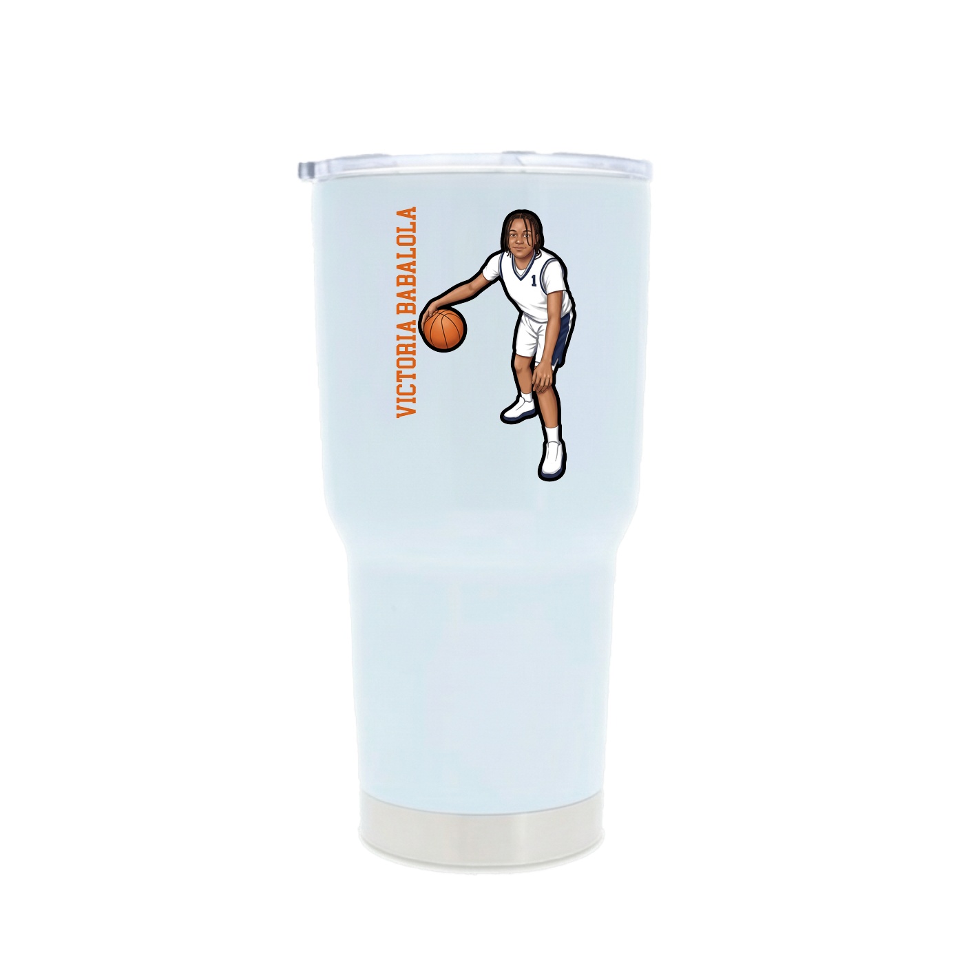 30oz Stainless Steel Tumbler — Name Vertical in White