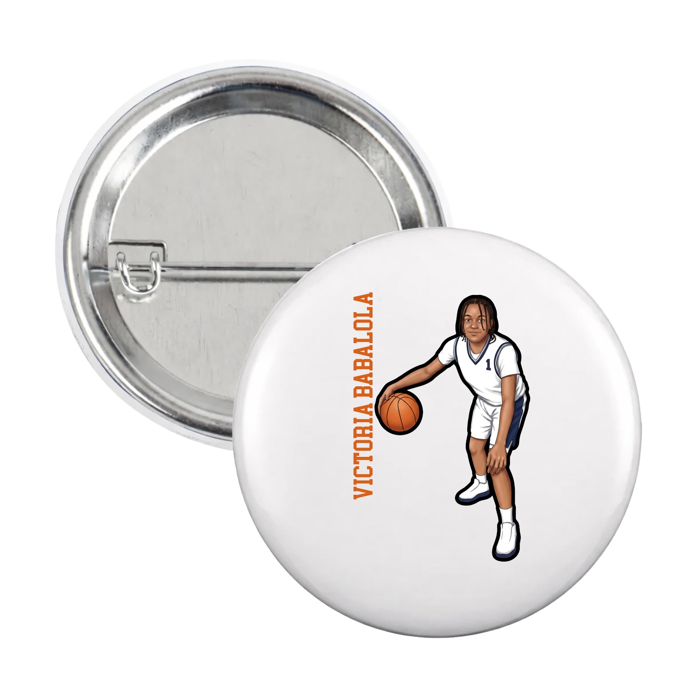 Game Day Button — Name Vertical in White