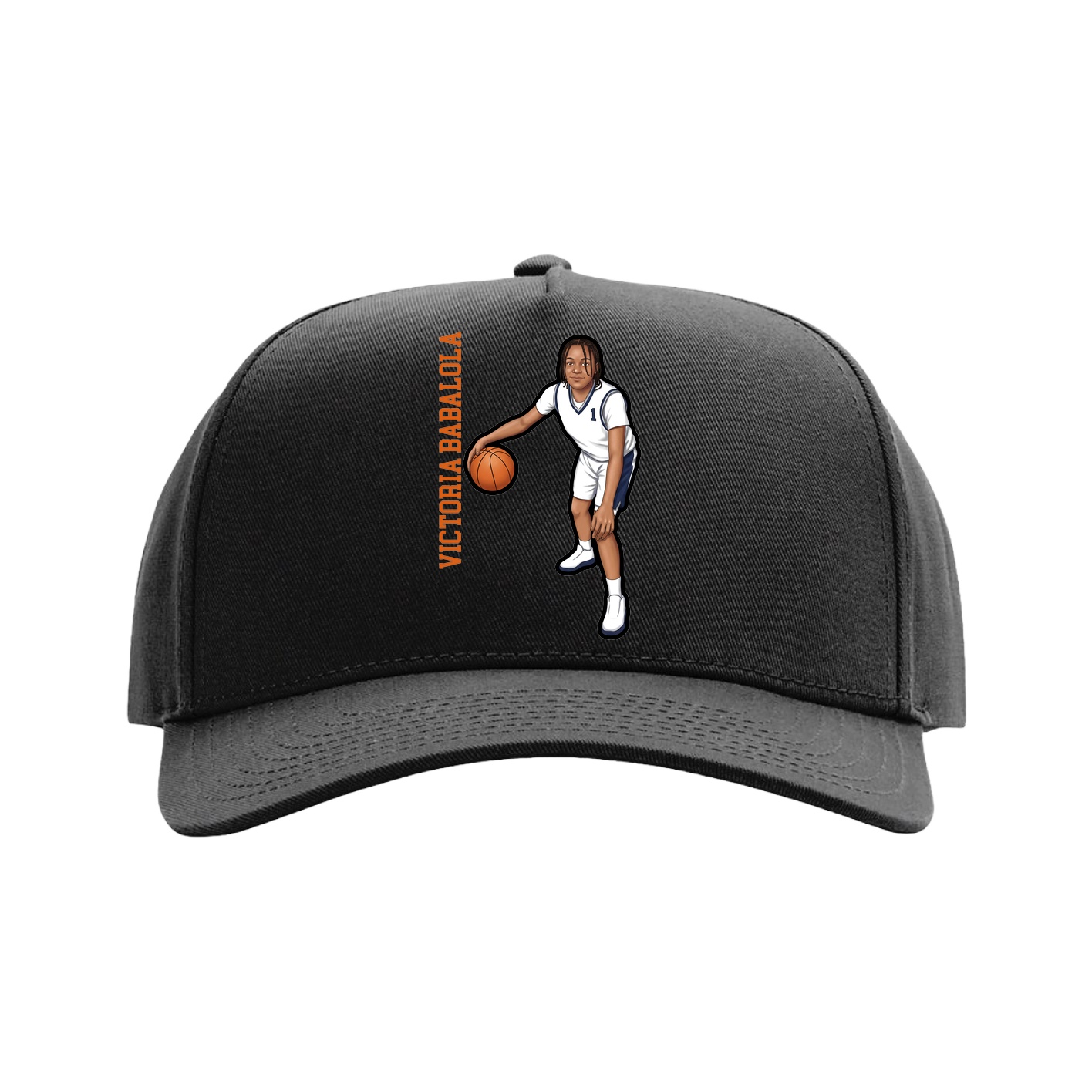 Full Fabric Five-Panel Champ Cap — Name Vertical in Black