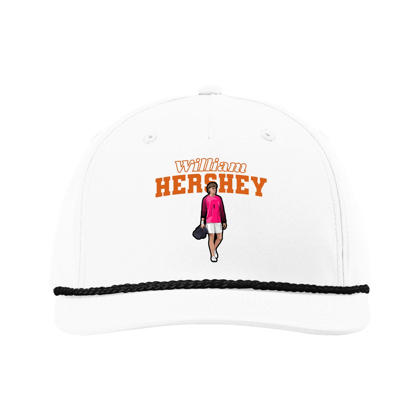 Five-Panel Classic Rope Cap — Name Arch in White