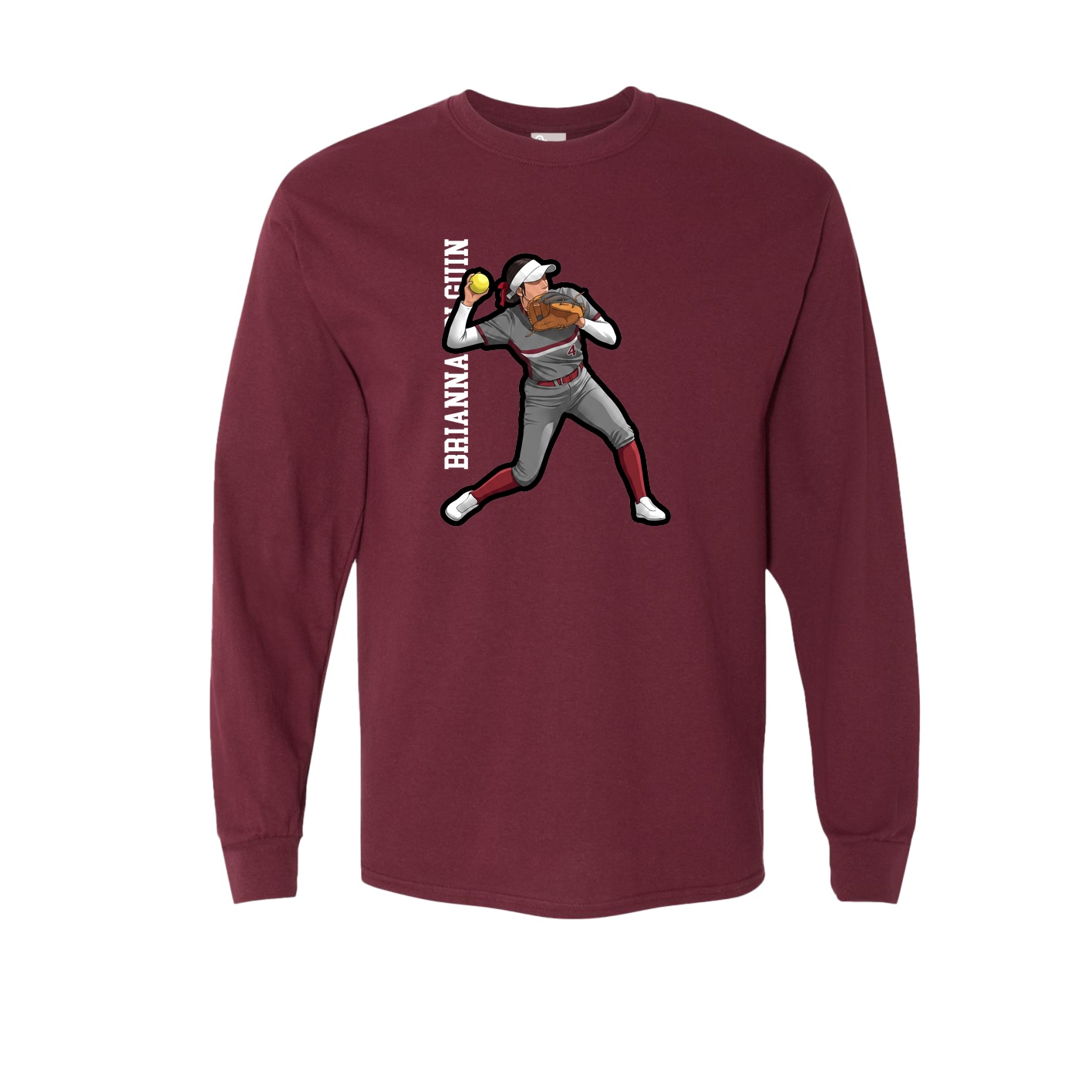 Long Sleeve Tee — Name Vertical in Maroon