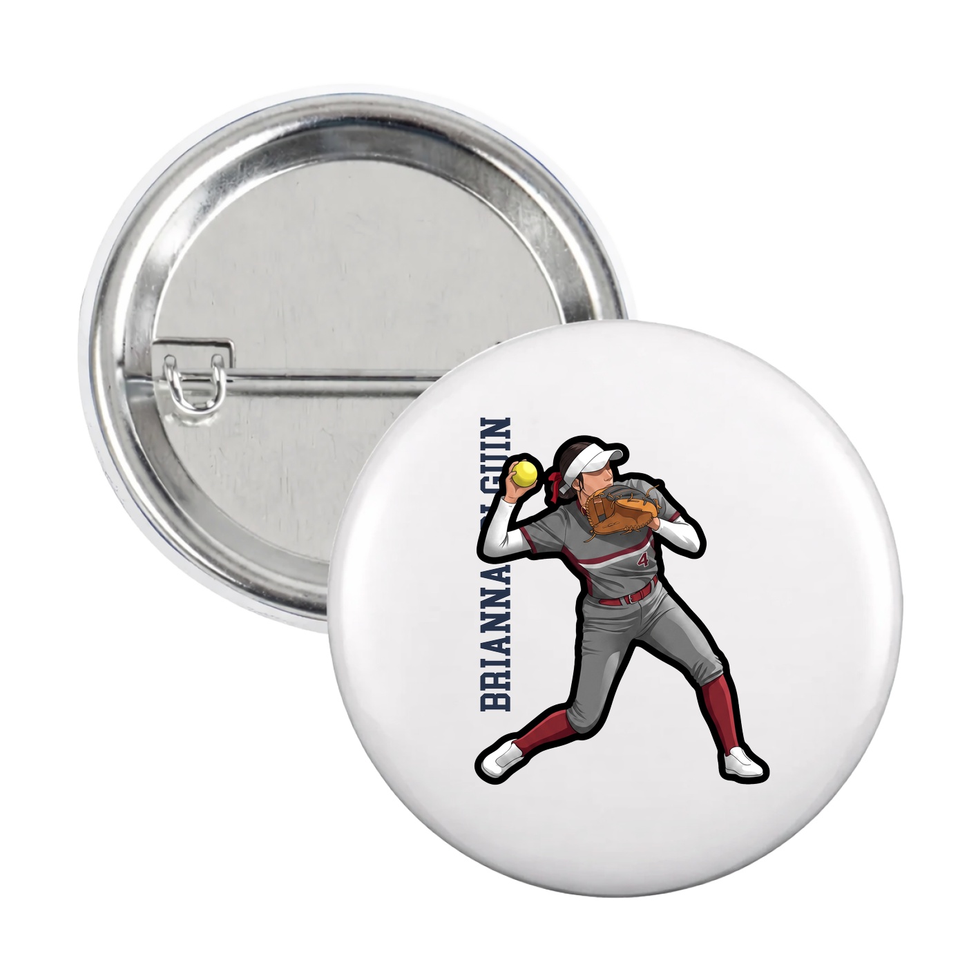 Game Day Button — Name Vertical in White