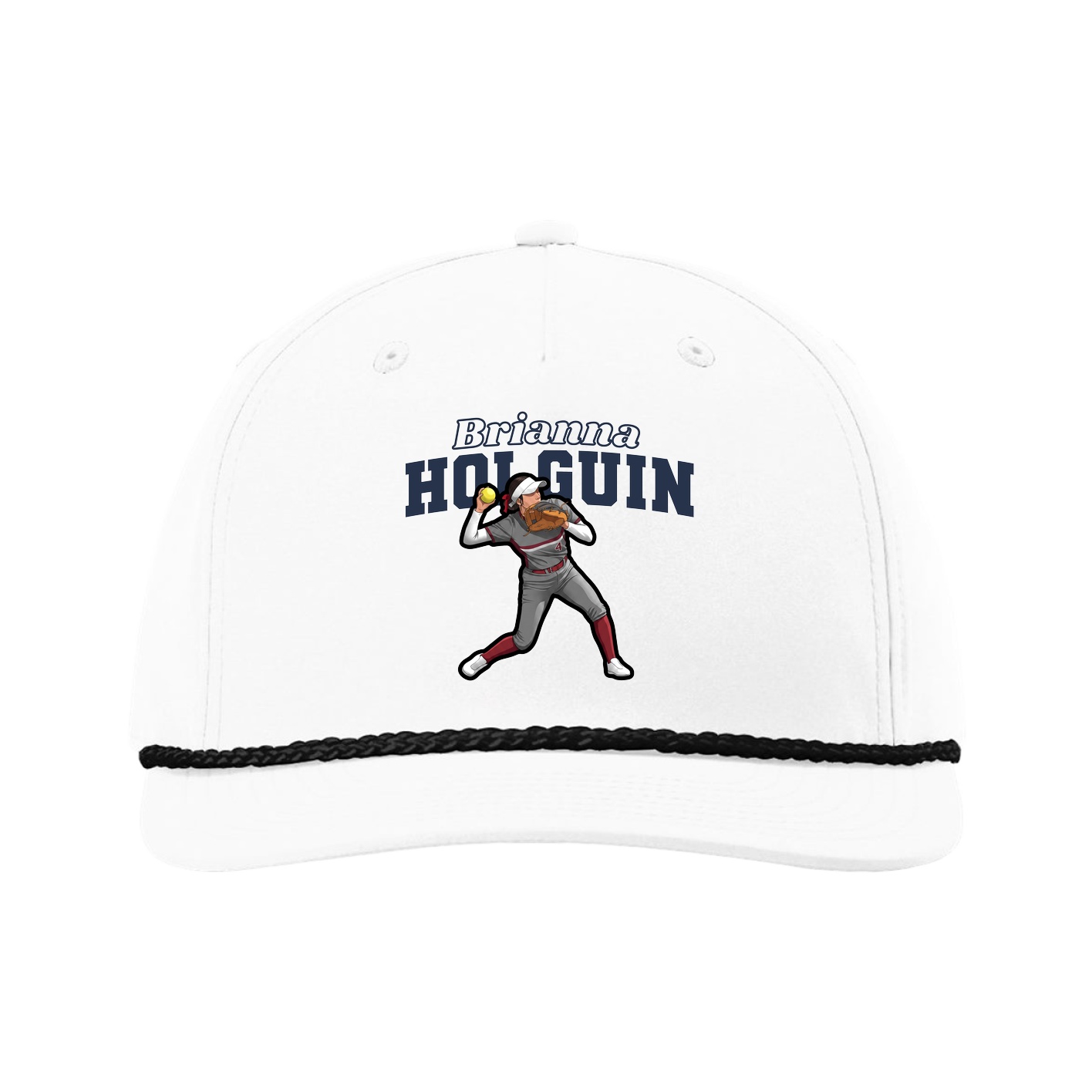 Five-Panel Classic Rope Cap — Name Arch in White