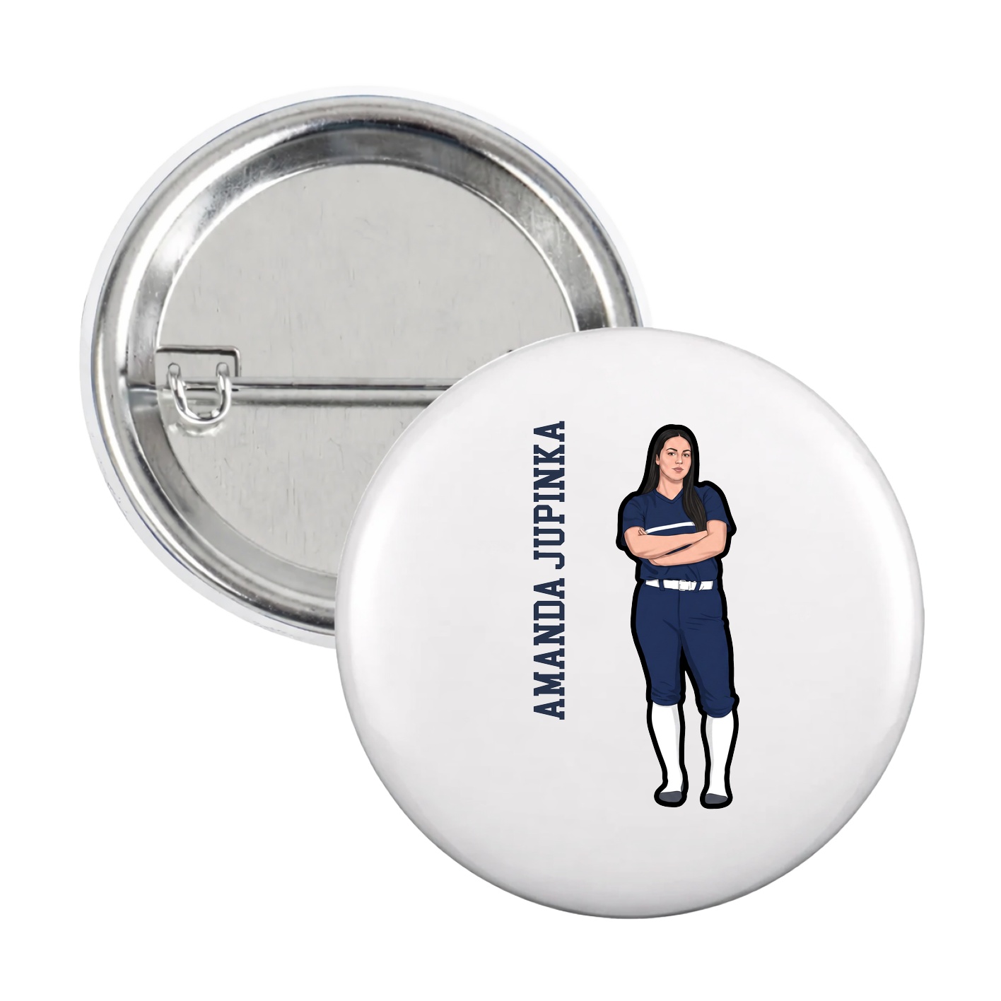 Game Day Button — Name Vertical in White