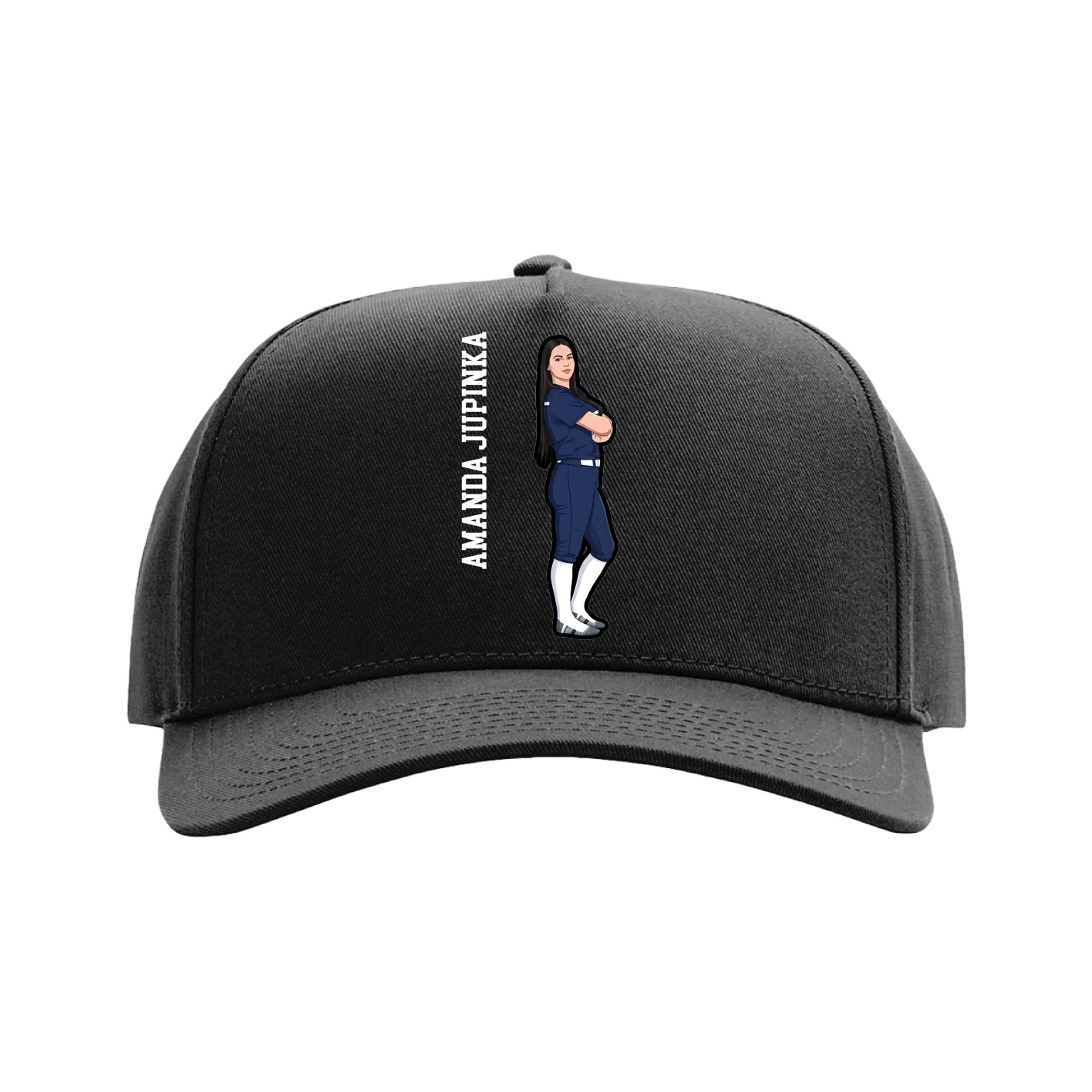 Full Fabric Five-Panel Champ Cap — Name Vertical in Black
