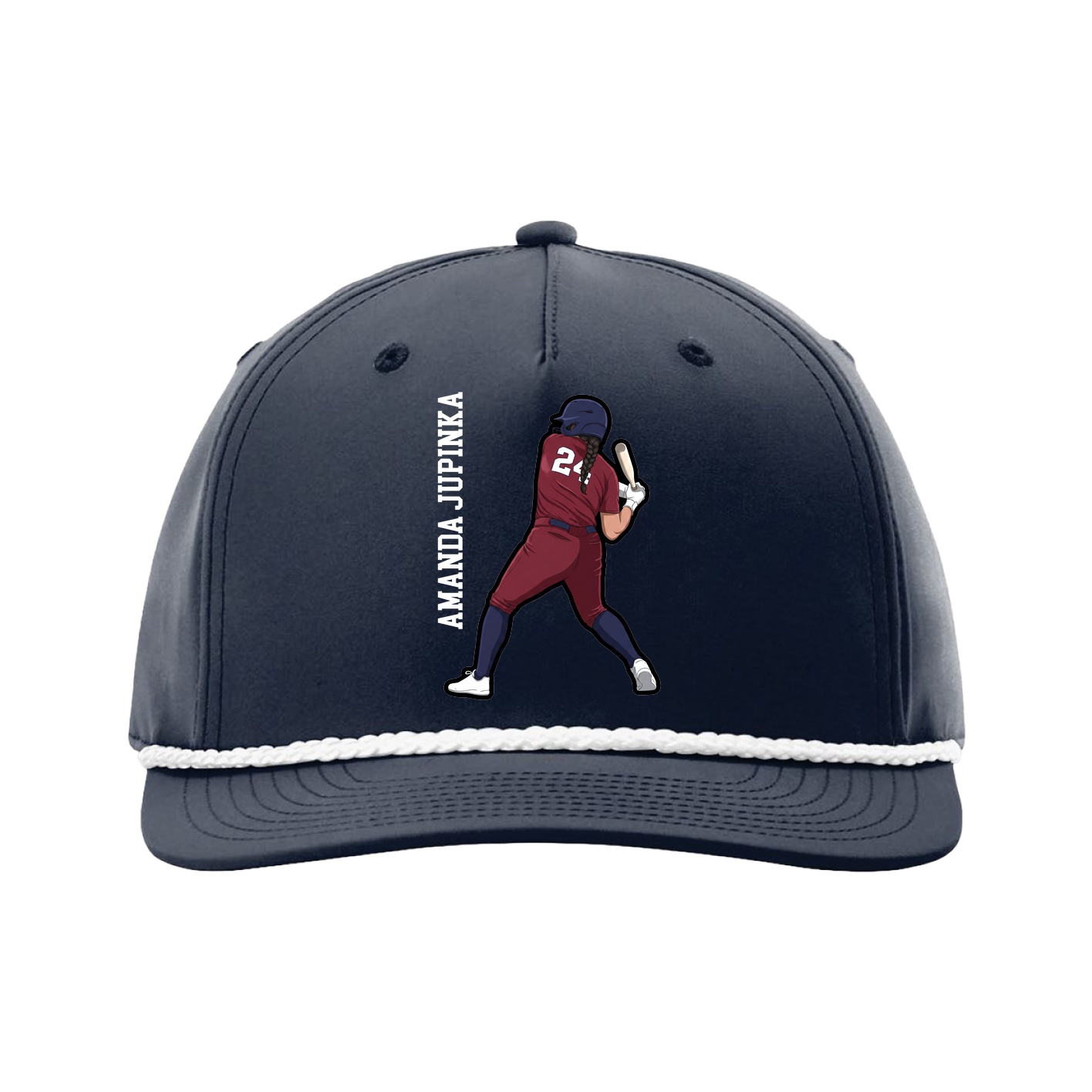 Five-Panel Classic Rope Cap — Name Vertical in Navy