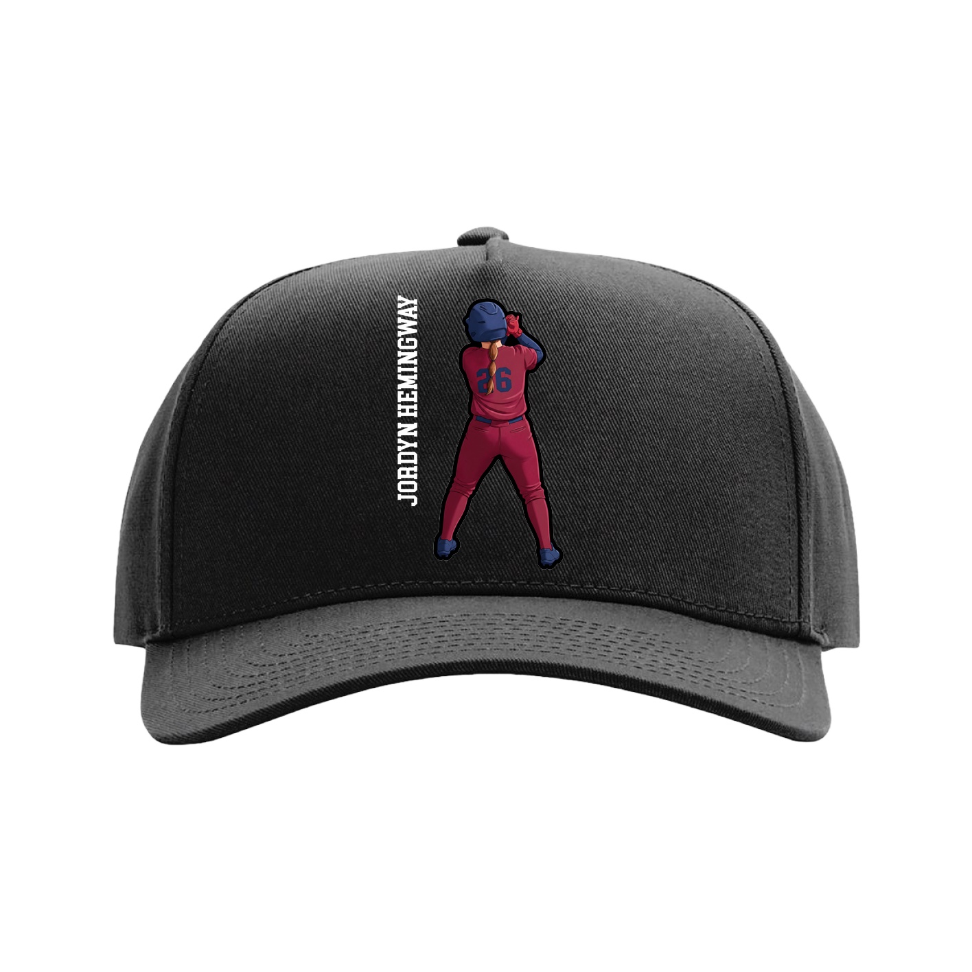 Full Fabric Five-Panel Champ Cap — Name Vertical in Black