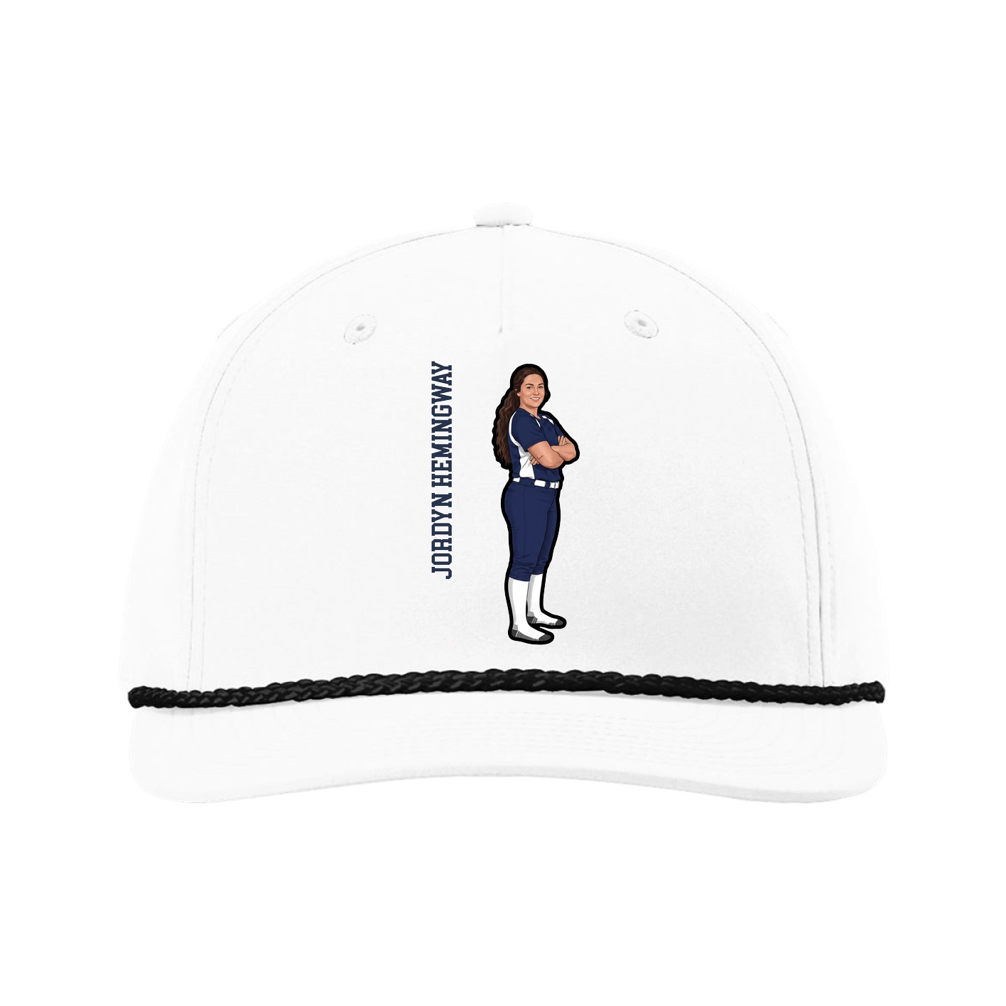 Five-Panel Classic Rope Cap — Name Vertical in White