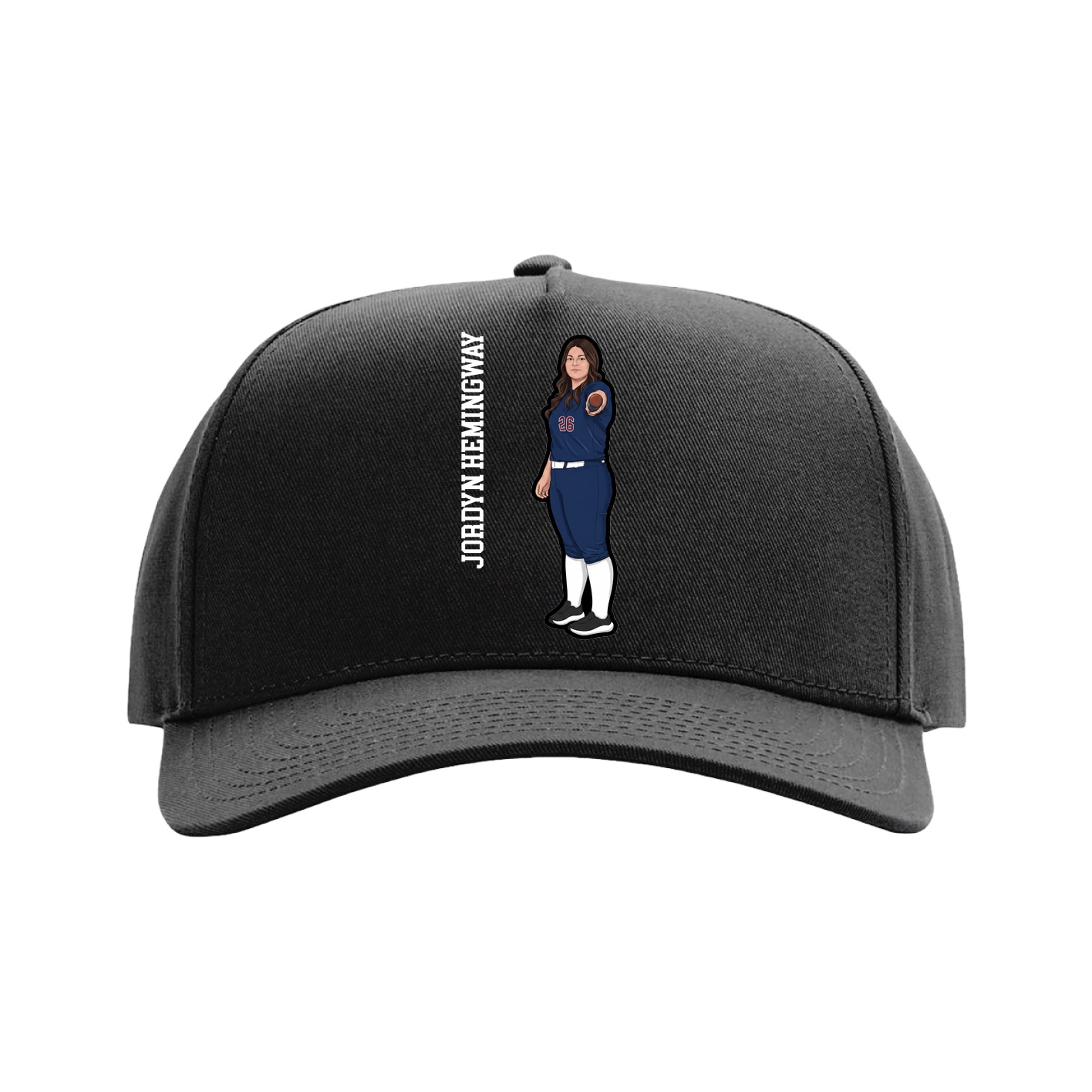Full Fabric Five-Panel Champ Cap — Name Vertical in Black
