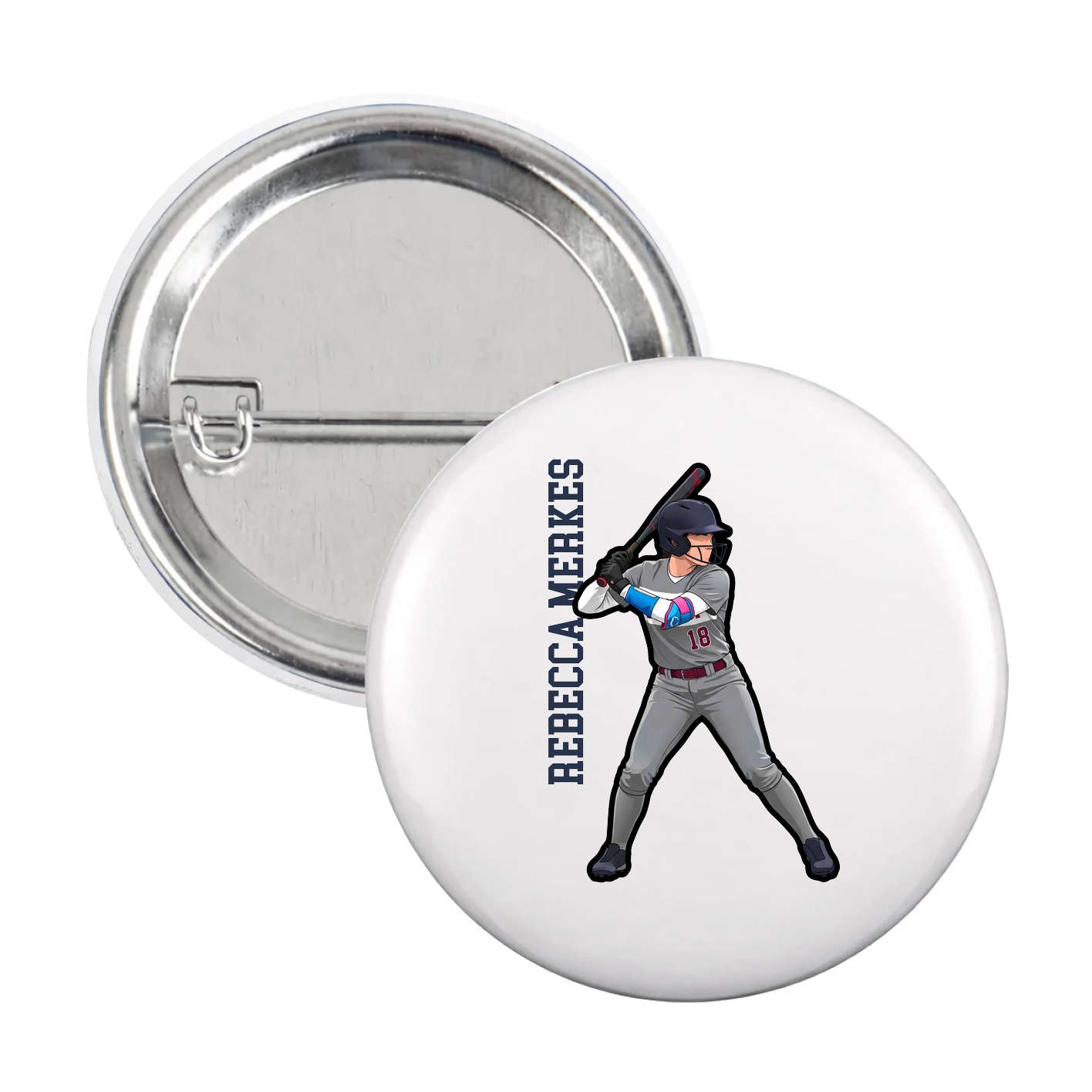 Game Day Button — Name Vertical in White