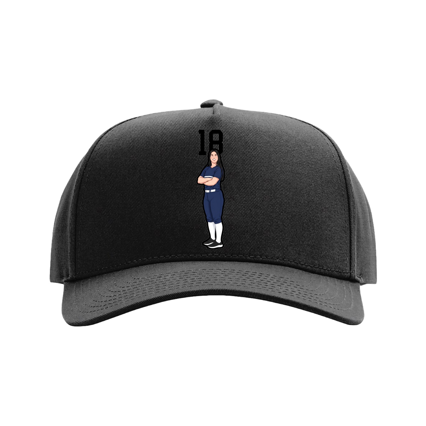 Full Fabric Five-Panel Champ Cap — Number Top in Black