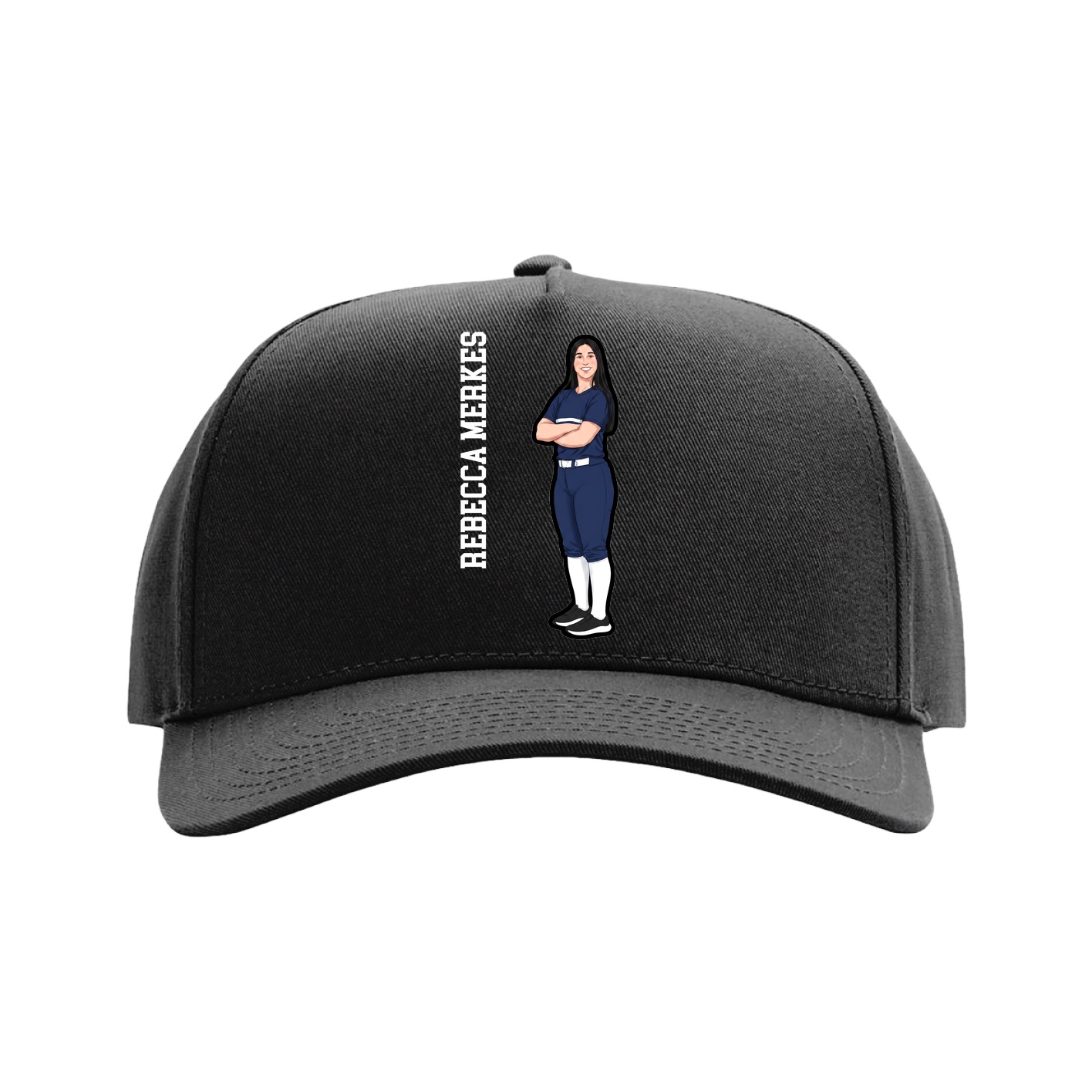 Full Fabric Five-Panel Champ Cap — Name Vertical in Black