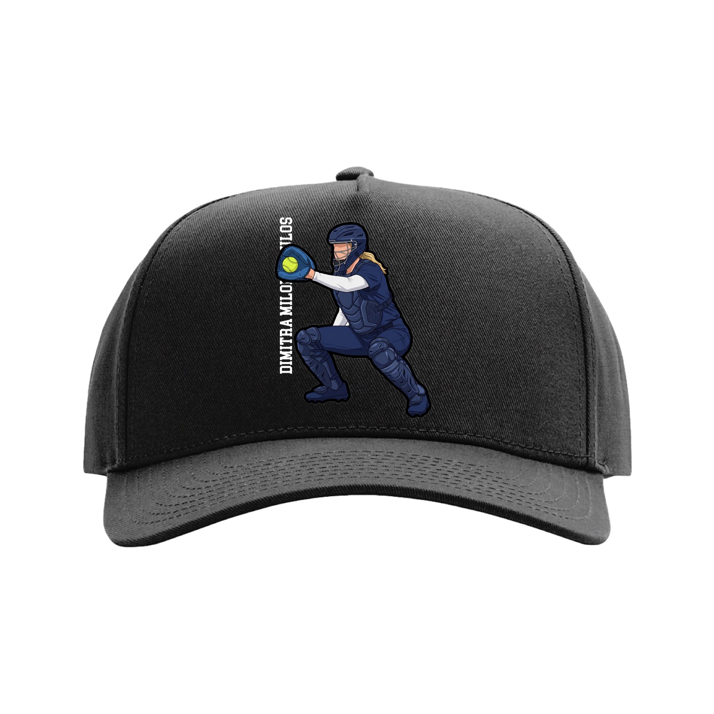 Full Fabric Five-Panel Champ Cap — Name Vertical in Black