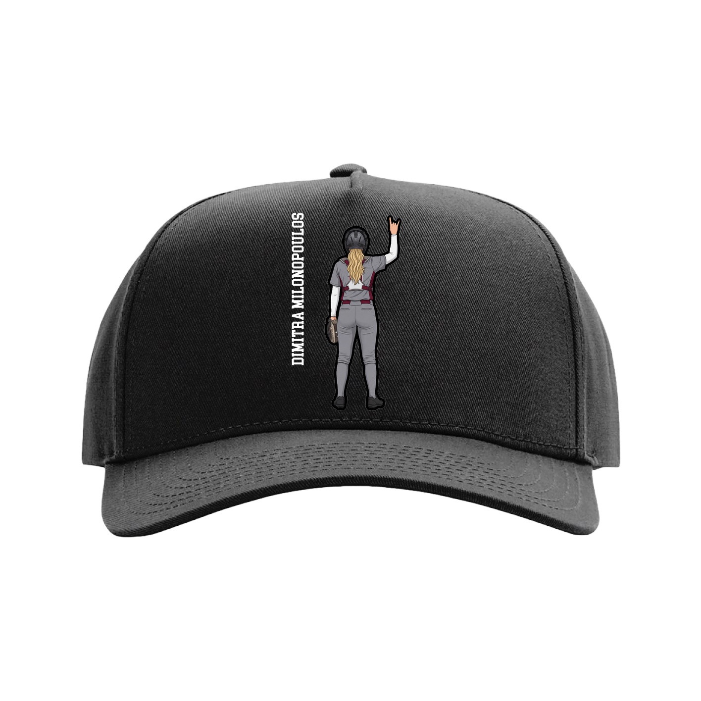 Full Fabric Five-Panel Champ Cap — Name Vertical in Black