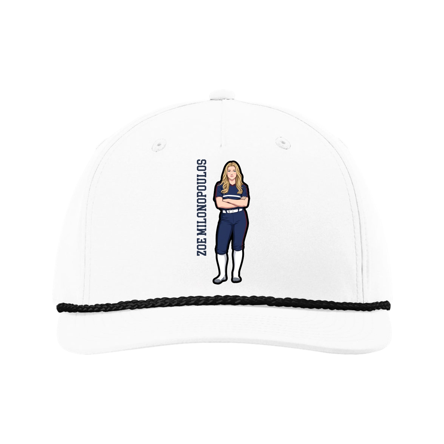Five-Panel Classic Rope Cap — Name Vertical in White