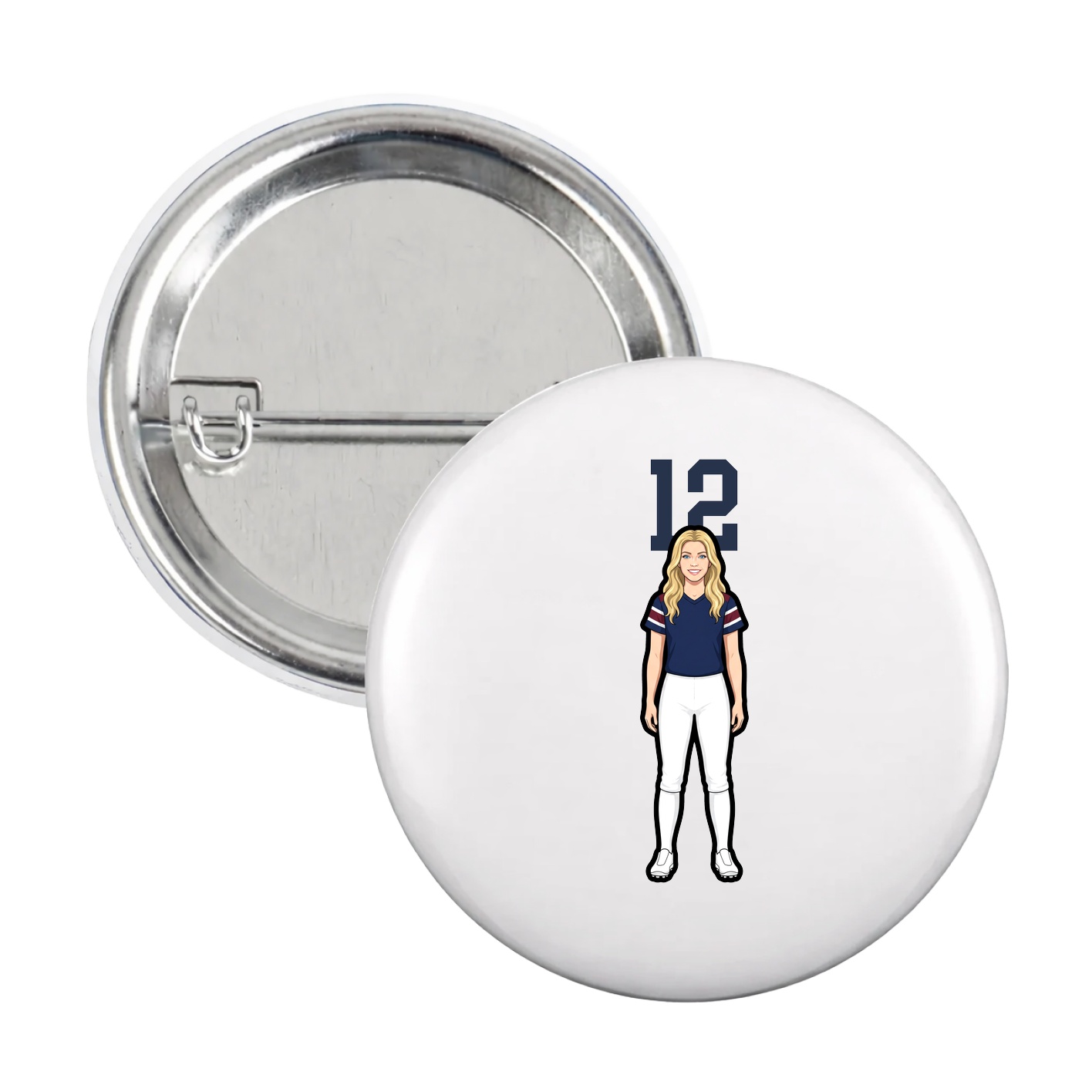 Game Day Button — Number Top in White