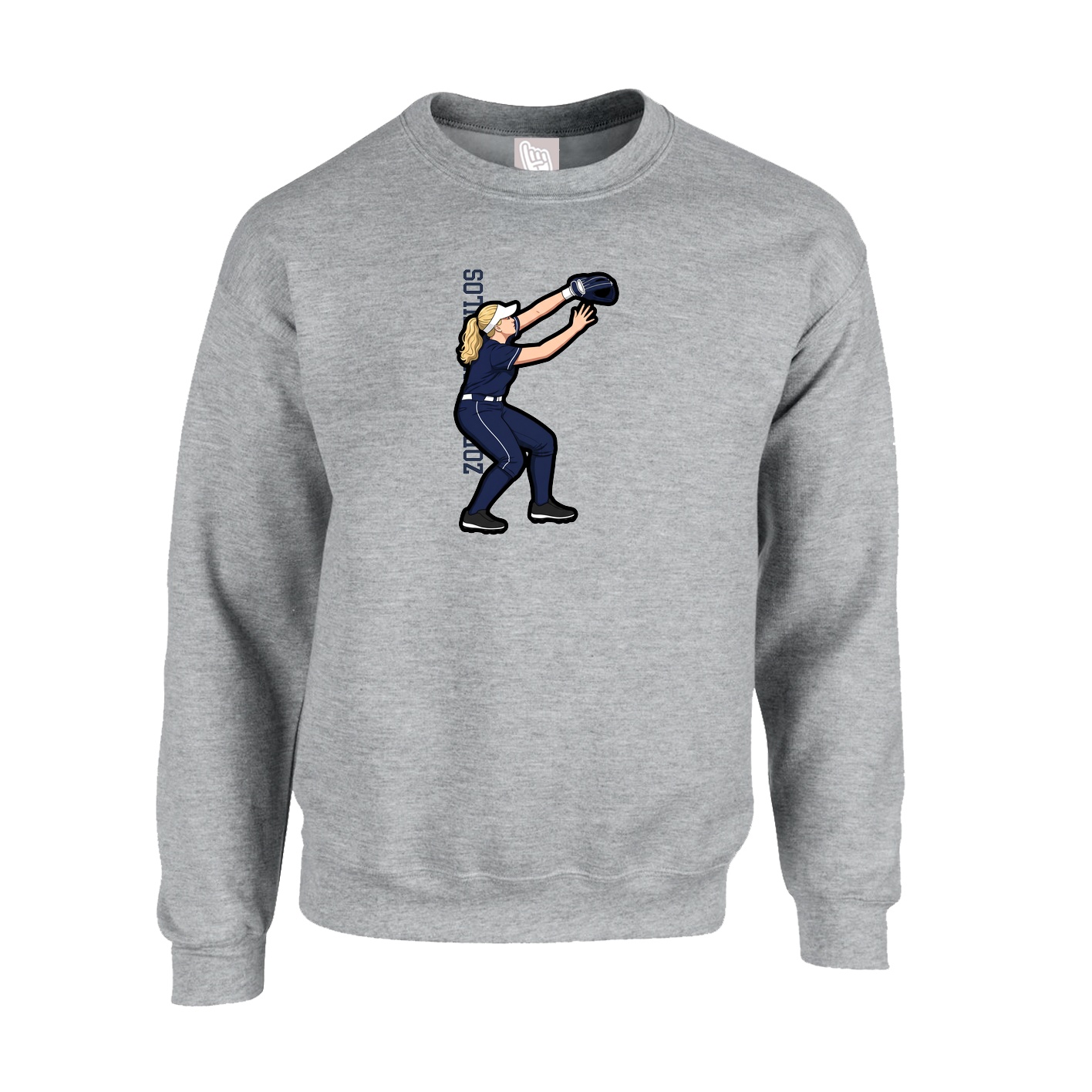 Fleece Crew — Name Vertical in Grey