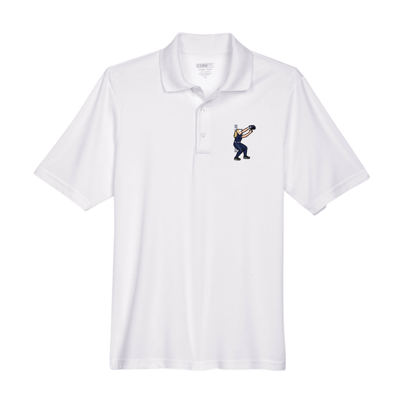 Performance Polo — Name Vertical in White