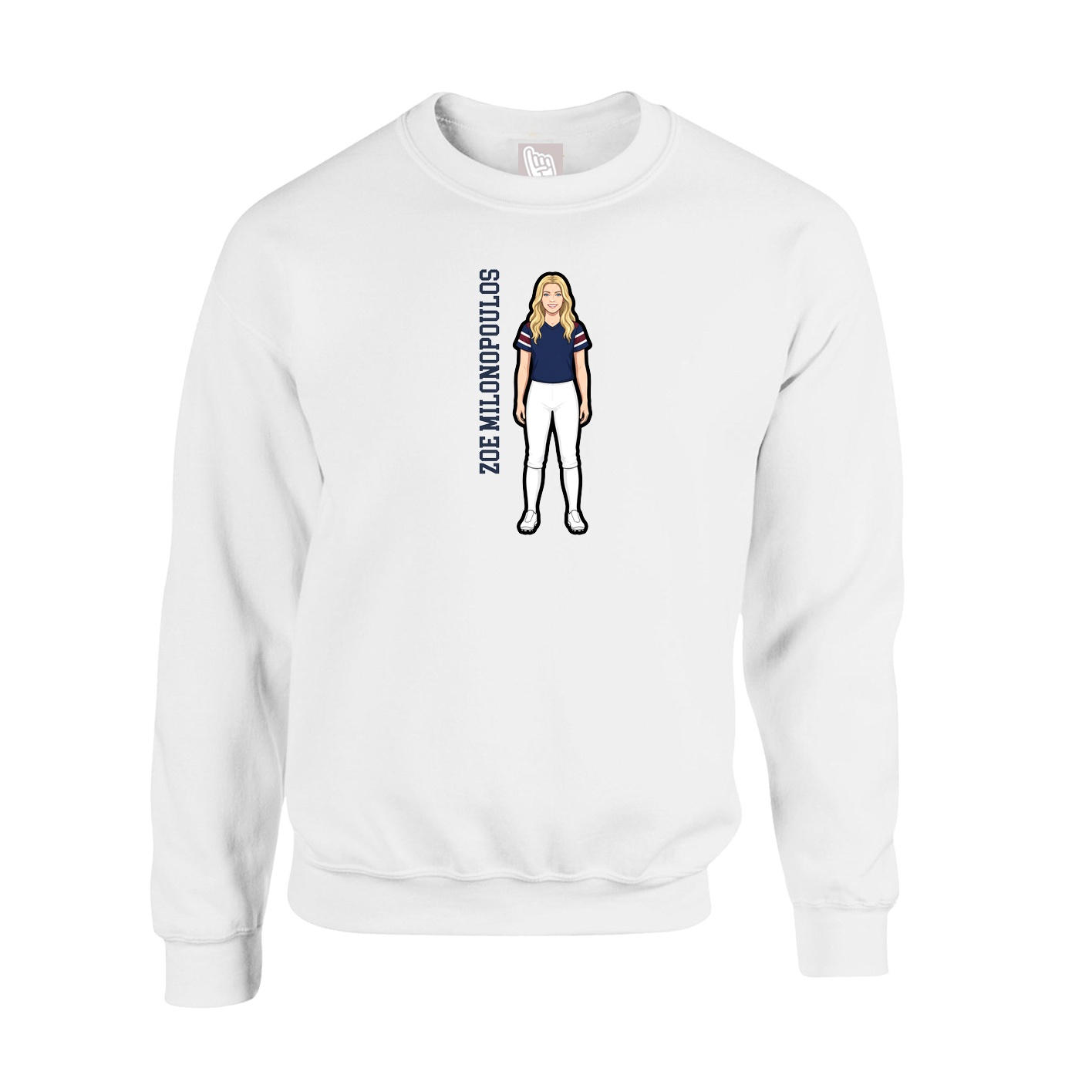 Fleece Crew — Name Vertical in White