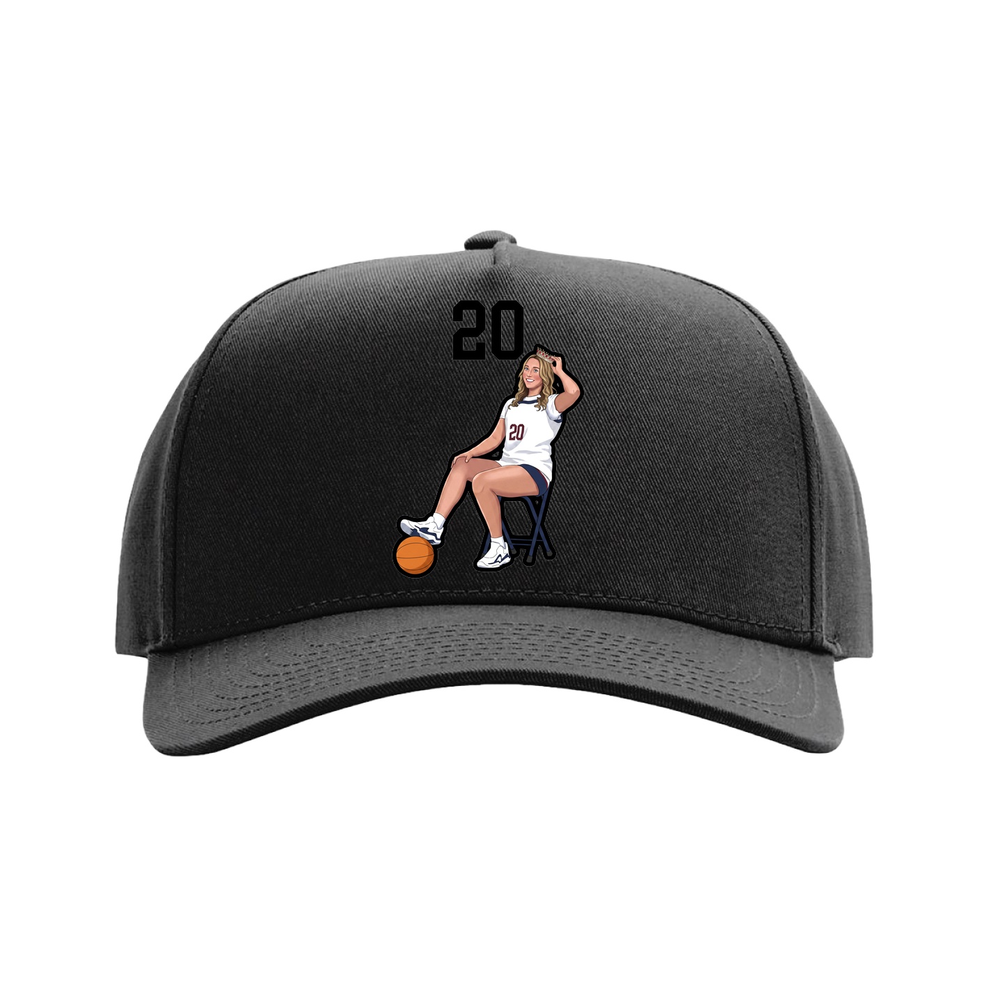 Full Fabric Five-Panel Champ Cap — Number Top in Black