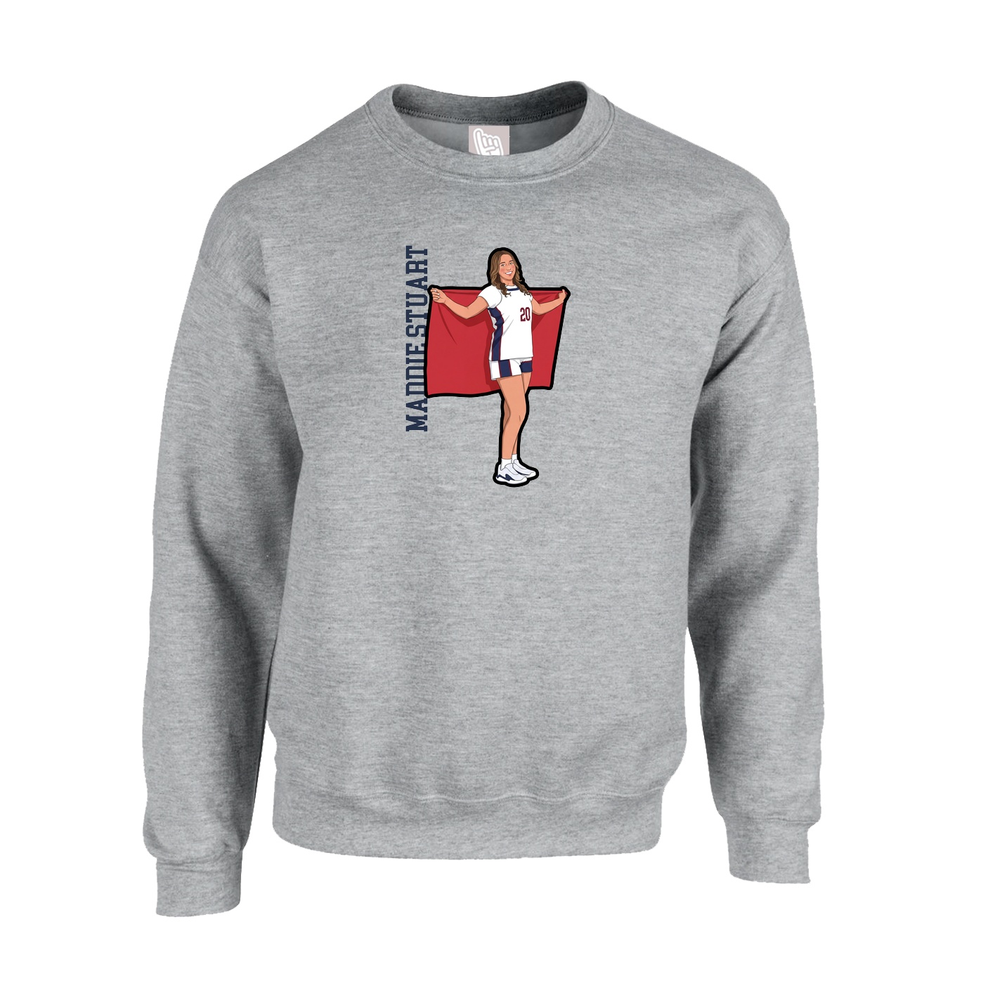 Fleece Crew — Name Vertical in Grey