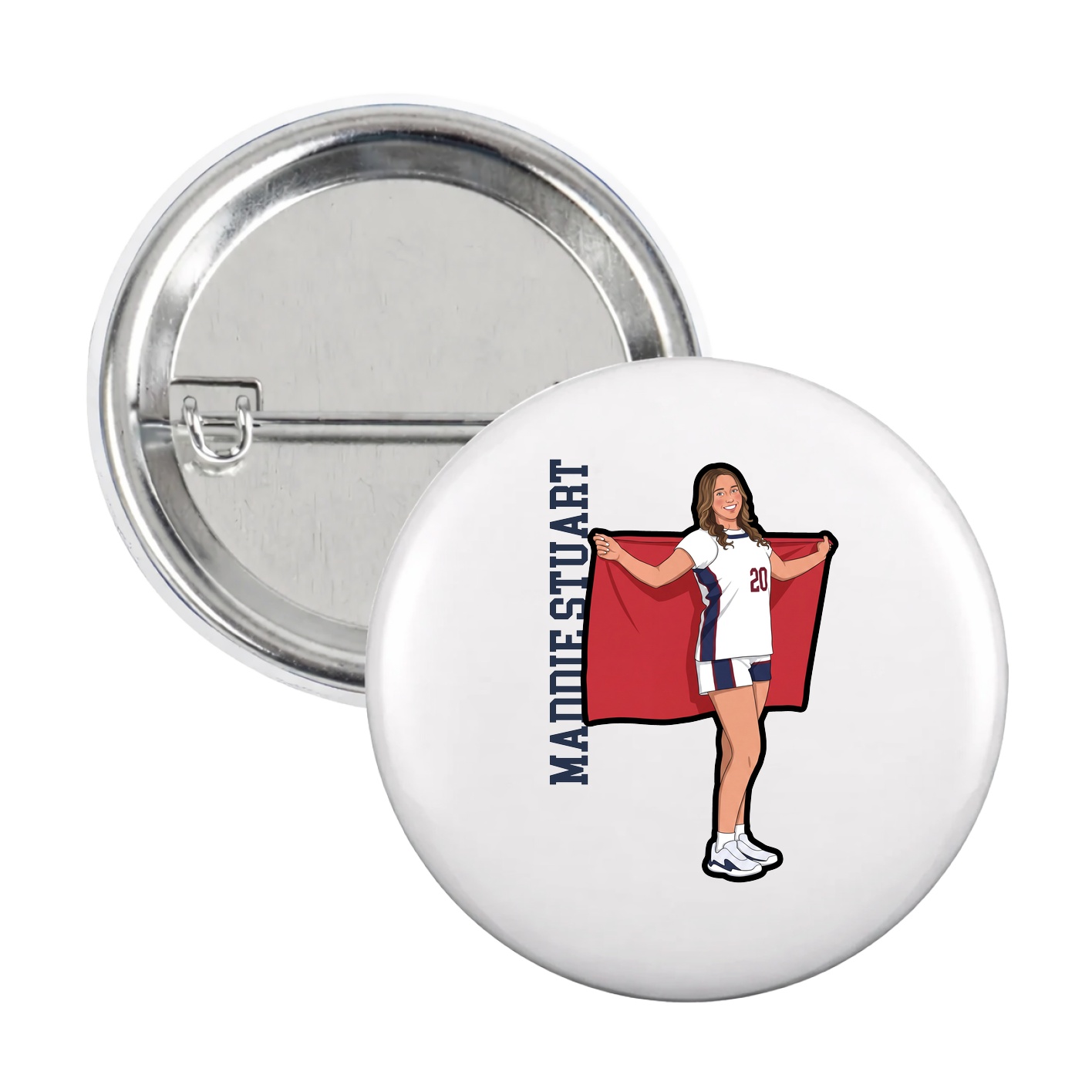 Game Day Button — Name Vertical in White