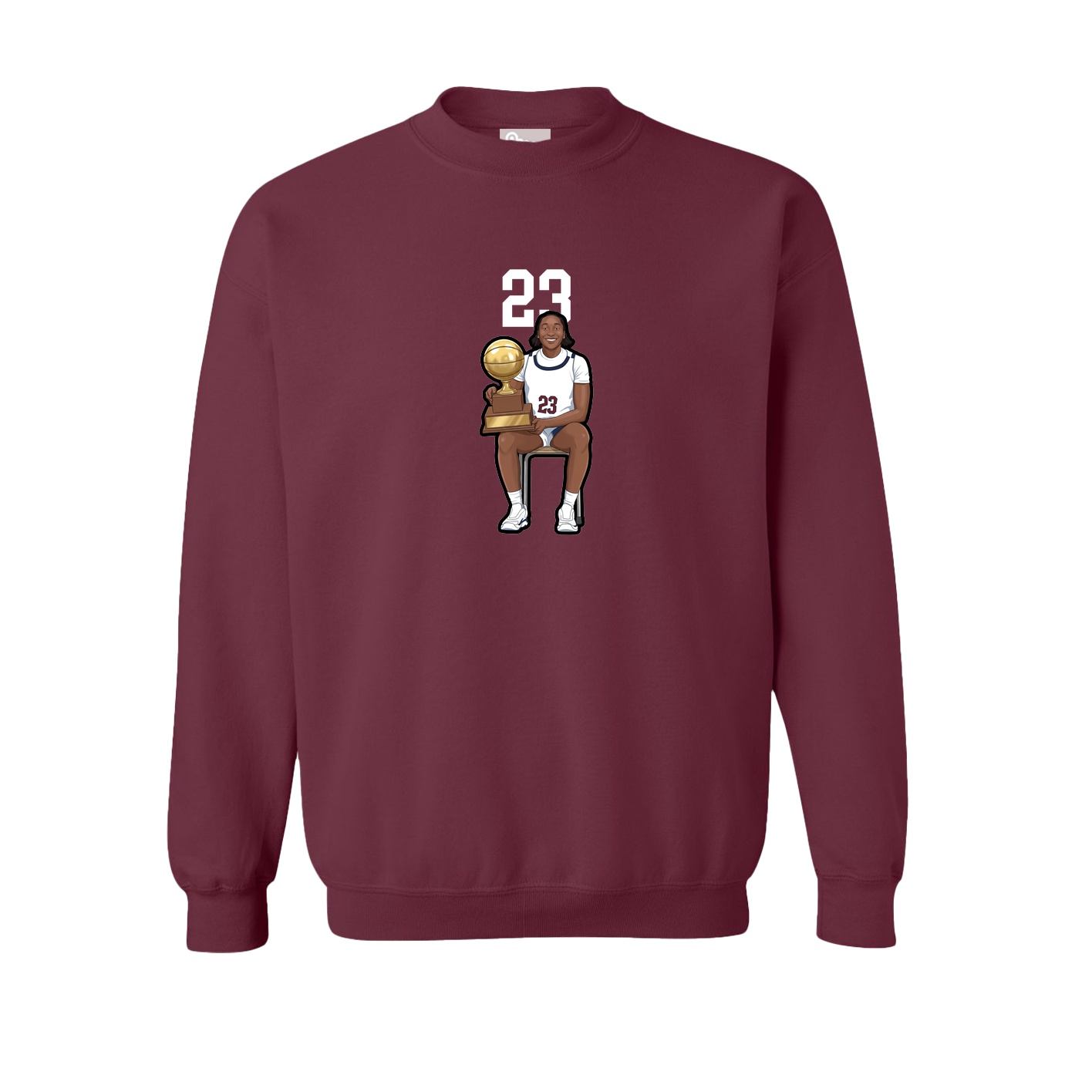 Fleece Crew — Number Top in Maroon