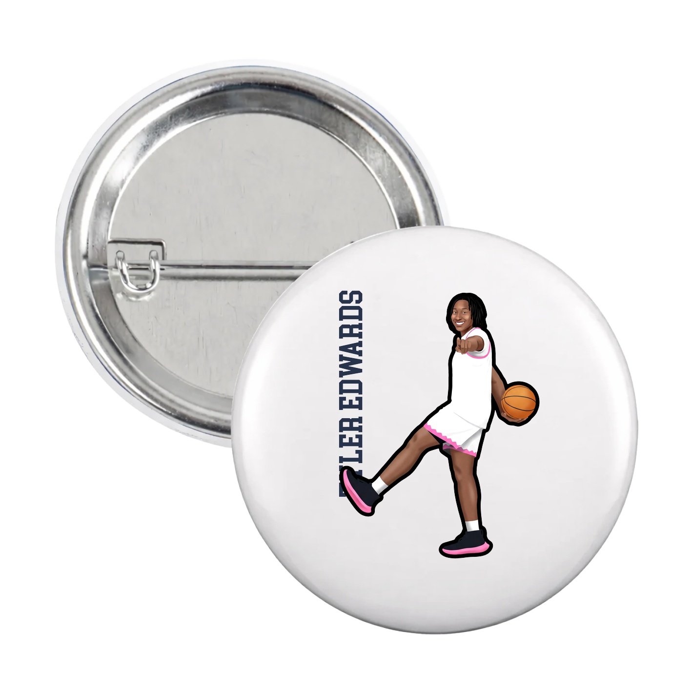 Game Day Button — Name Vertical in White