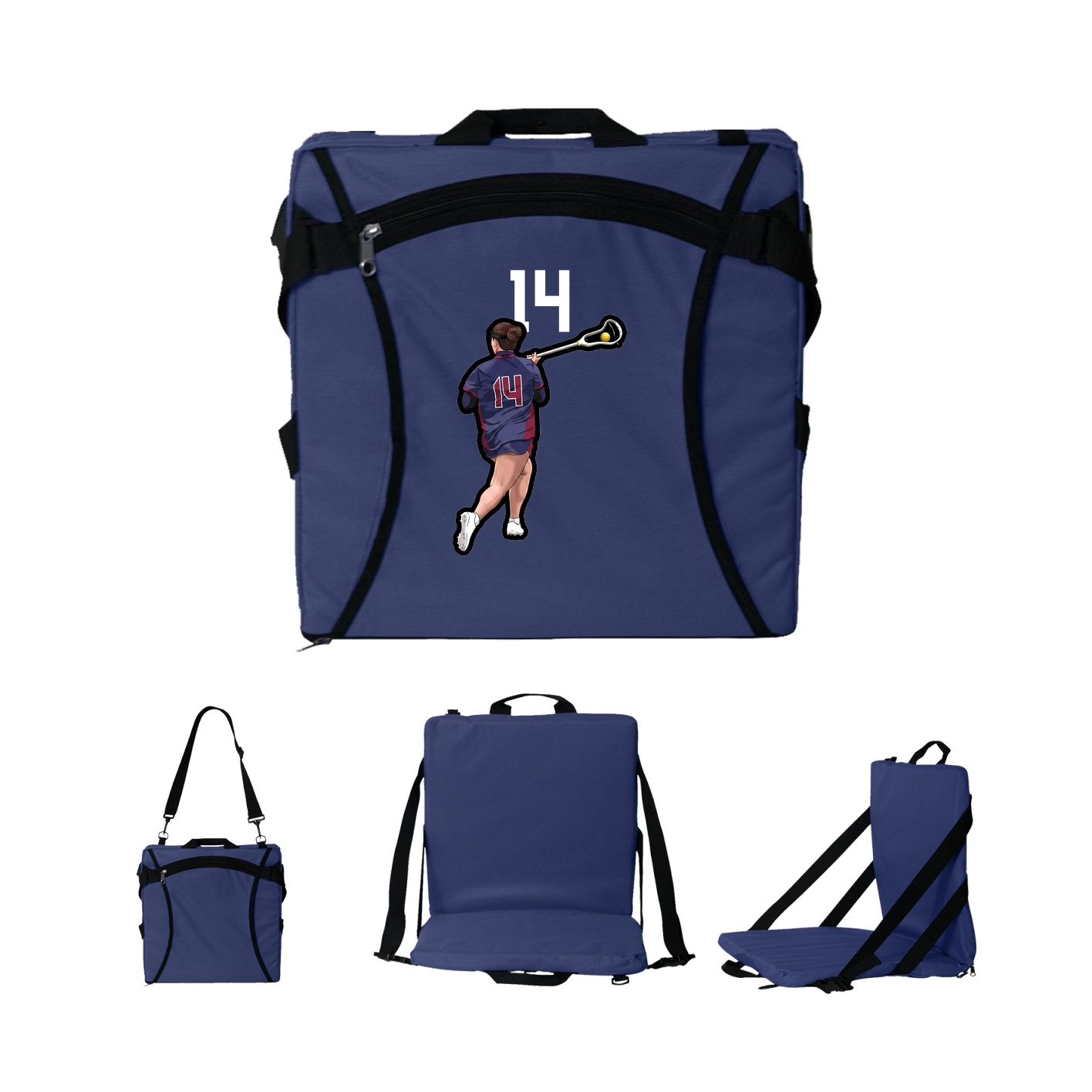 Folding Stadium Seat — Number Top in Navy