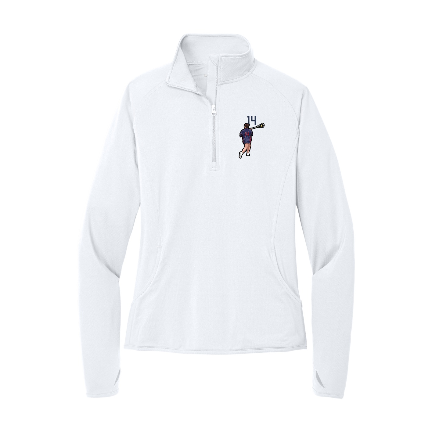 Women's Q-Zip Pullover — Number Top in White