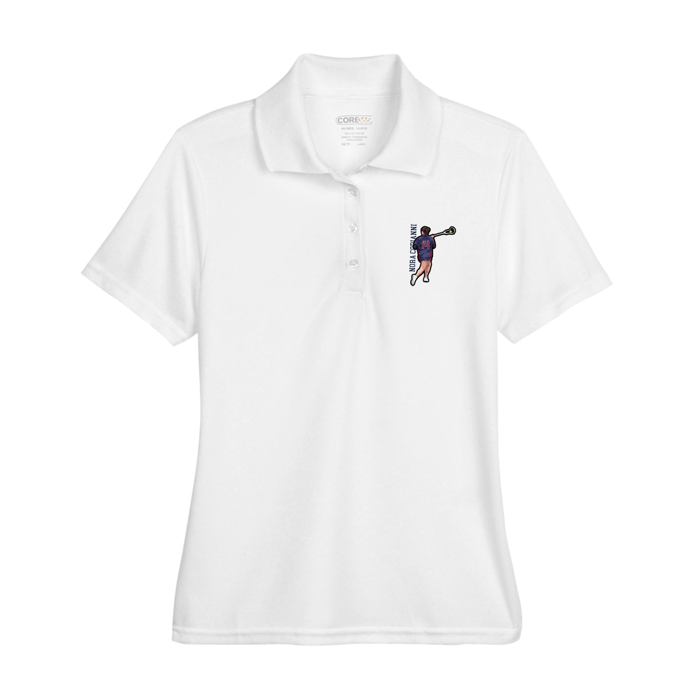 Womens Performance Polo — Name Vertical in White
