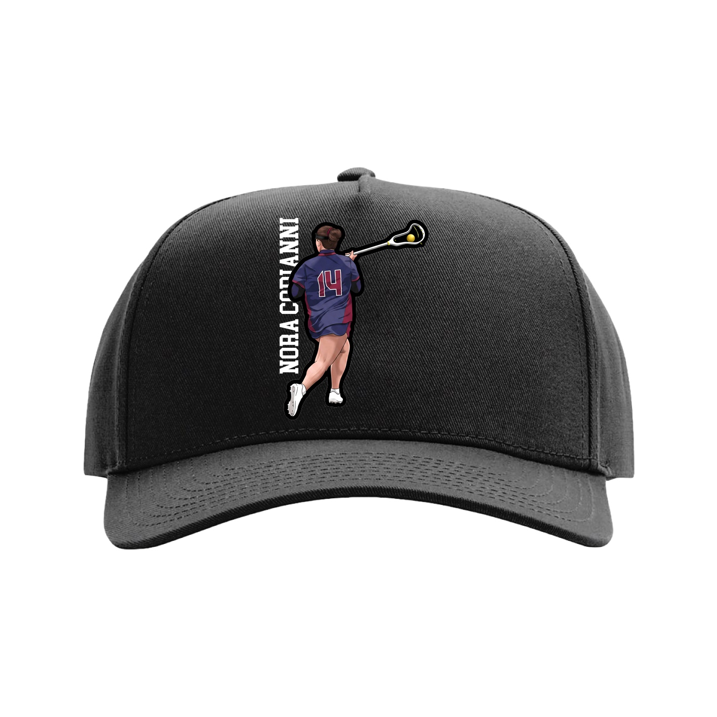 Full Fabric Five-Panel Champ Cap — Name Vertical in Black