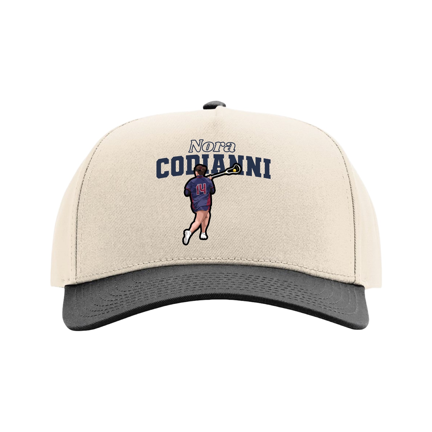 Full Fabric Five-Panel Champ Cap — Name Arch in Cream/Black