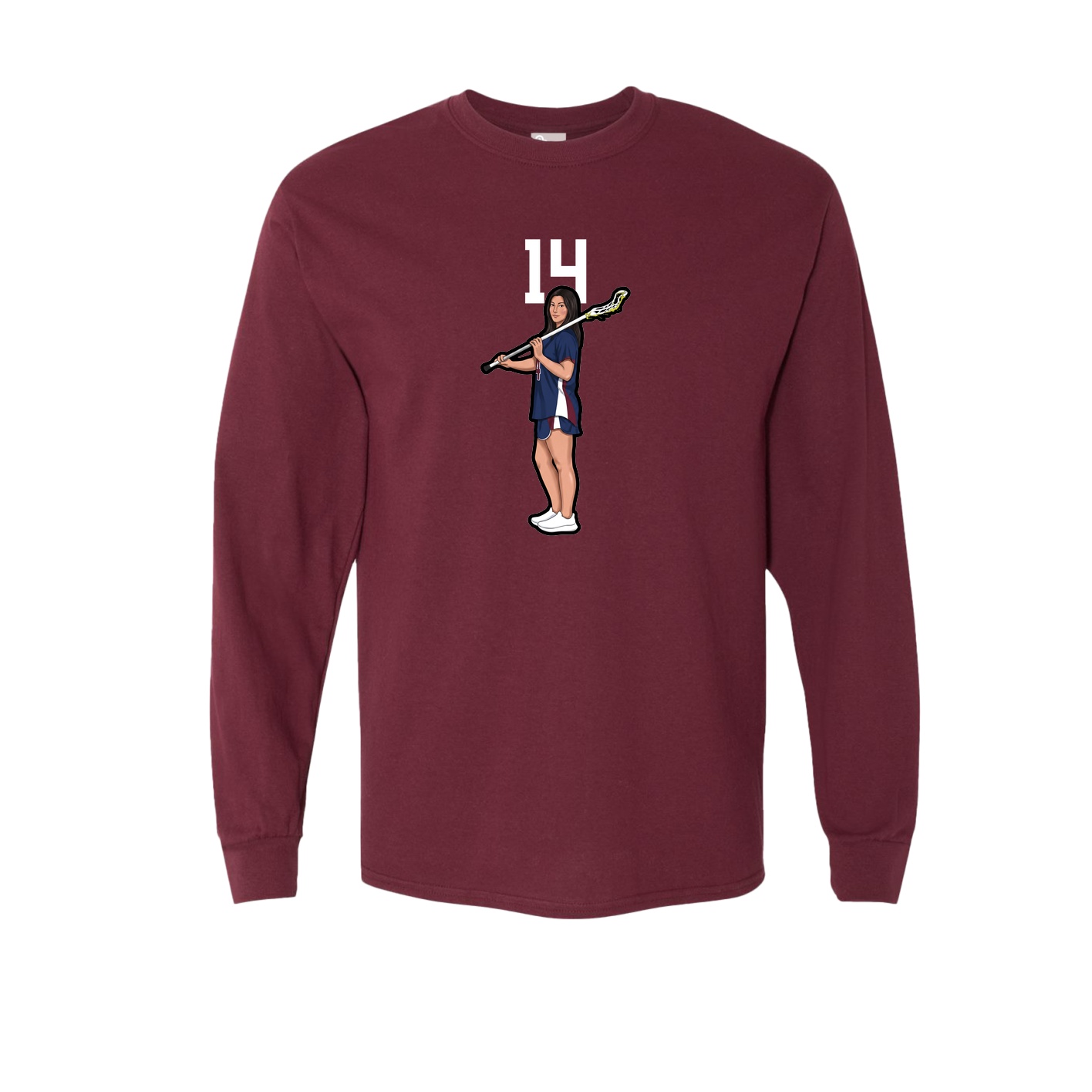 Long Sleeve Tee — Number Top in Maroon