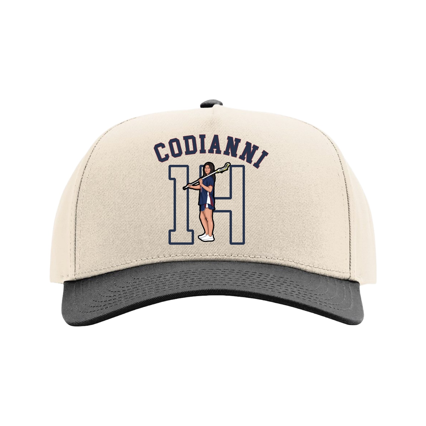 Full Fabric Five-Panel Champ Cap — Shirsey Arch in Cream/Black