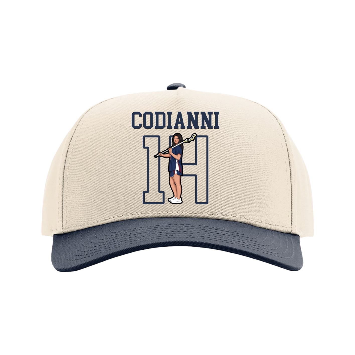 Full Fabric Five-Panel Champ Cap — Shirsey in Cream/Navy