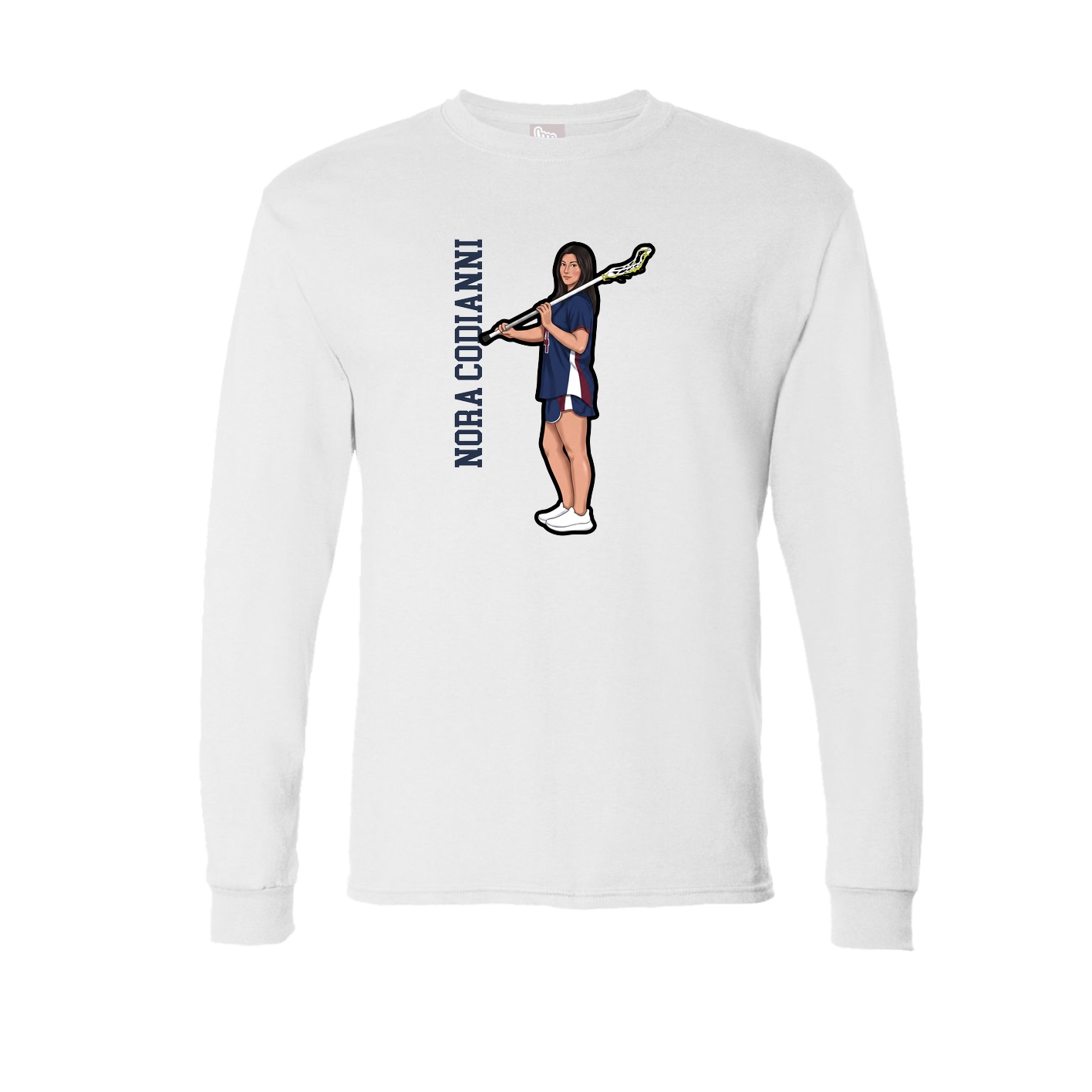 Long Sleeve Tee — Name Vertical in White
