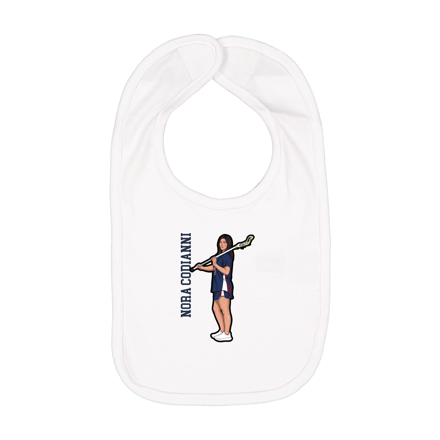 Infant Bib — Name Vertical in White
