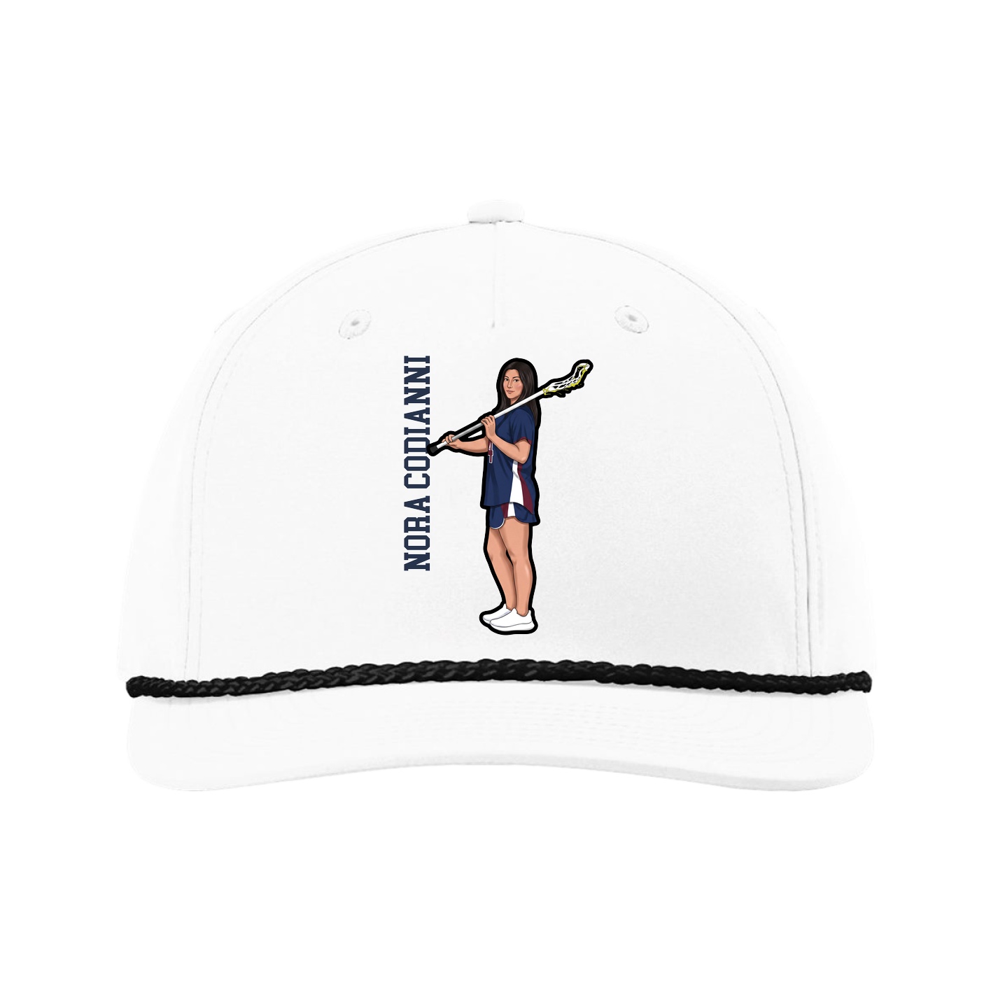 Five-Panel Classic Rope Cap — Name Vertical in White